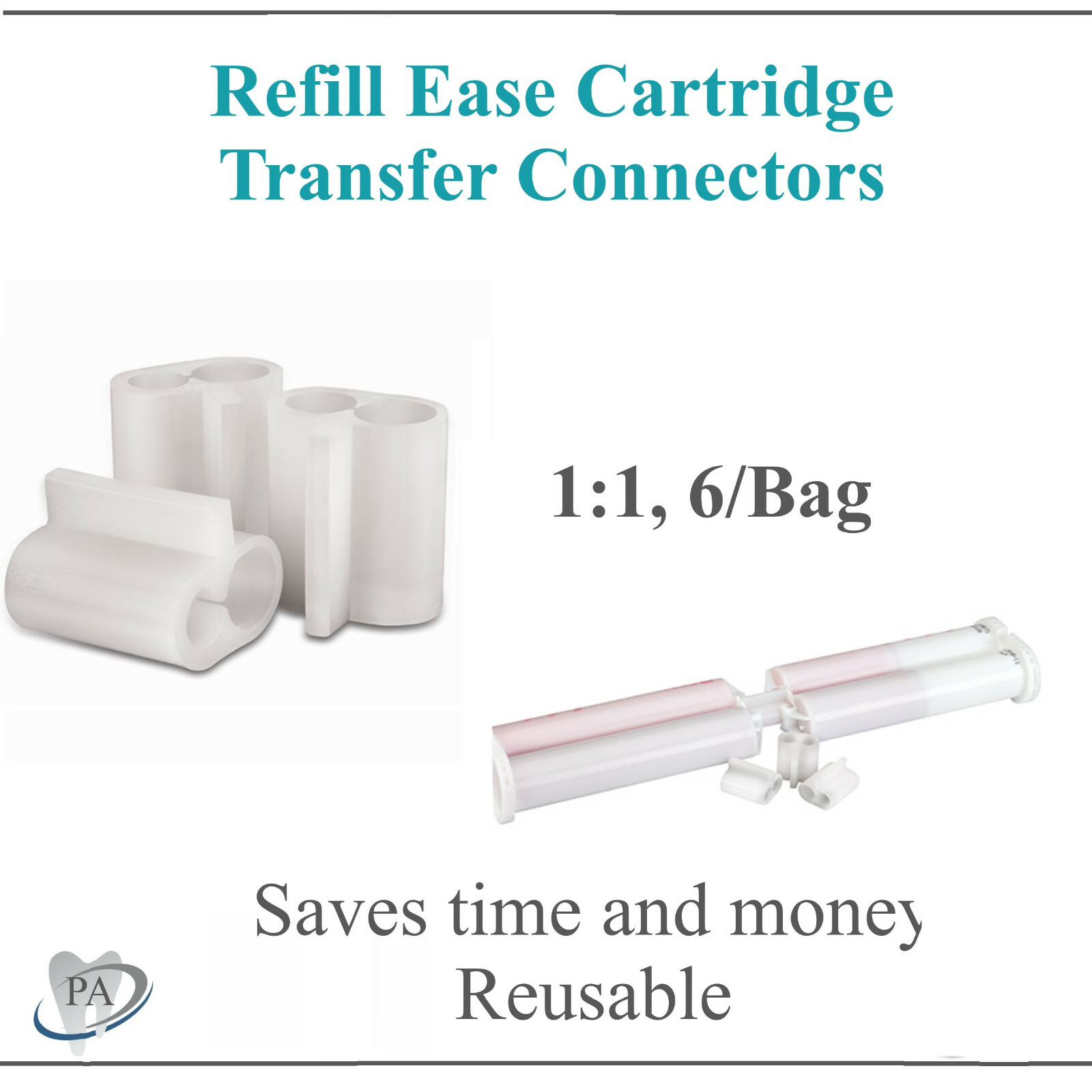 Dental VPS Impression Cartridge Transfer Connectors (Pack of 5) Clear, 1:1