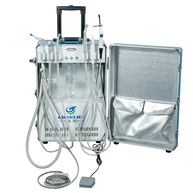 Greeloy Portable Dental Unit +Curing light +Scaler +High & Low Speed Handpieces