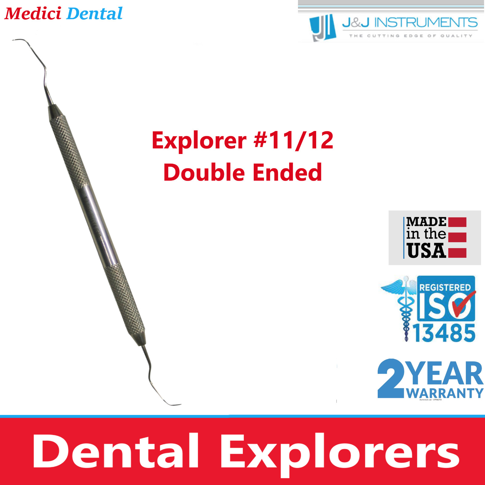Dental Double-End Explorers 11/12, 11-12 Explorer Cavity Detection, Tartar, 1/Ea