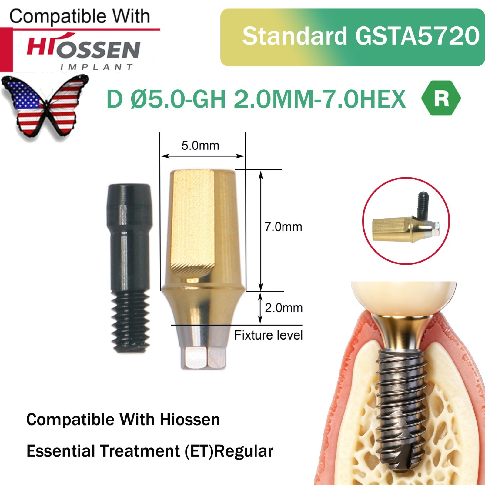 Dental Titanium Straight Abutment Fit Osstem Hiossen ET Regular Cement Retained