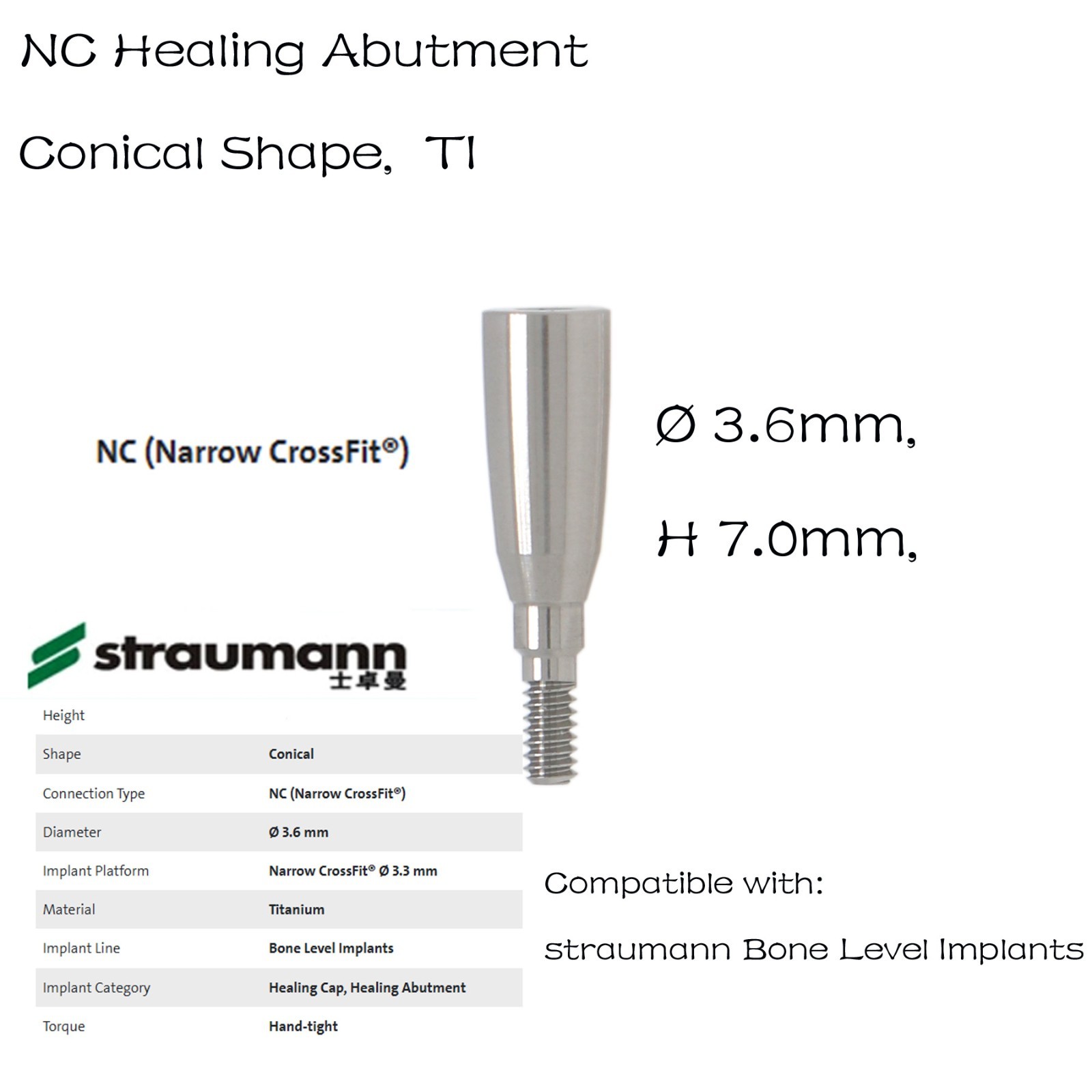 NC Dental Healing Abutment Healing Closure Narrow for Straumann ITI Bone Level