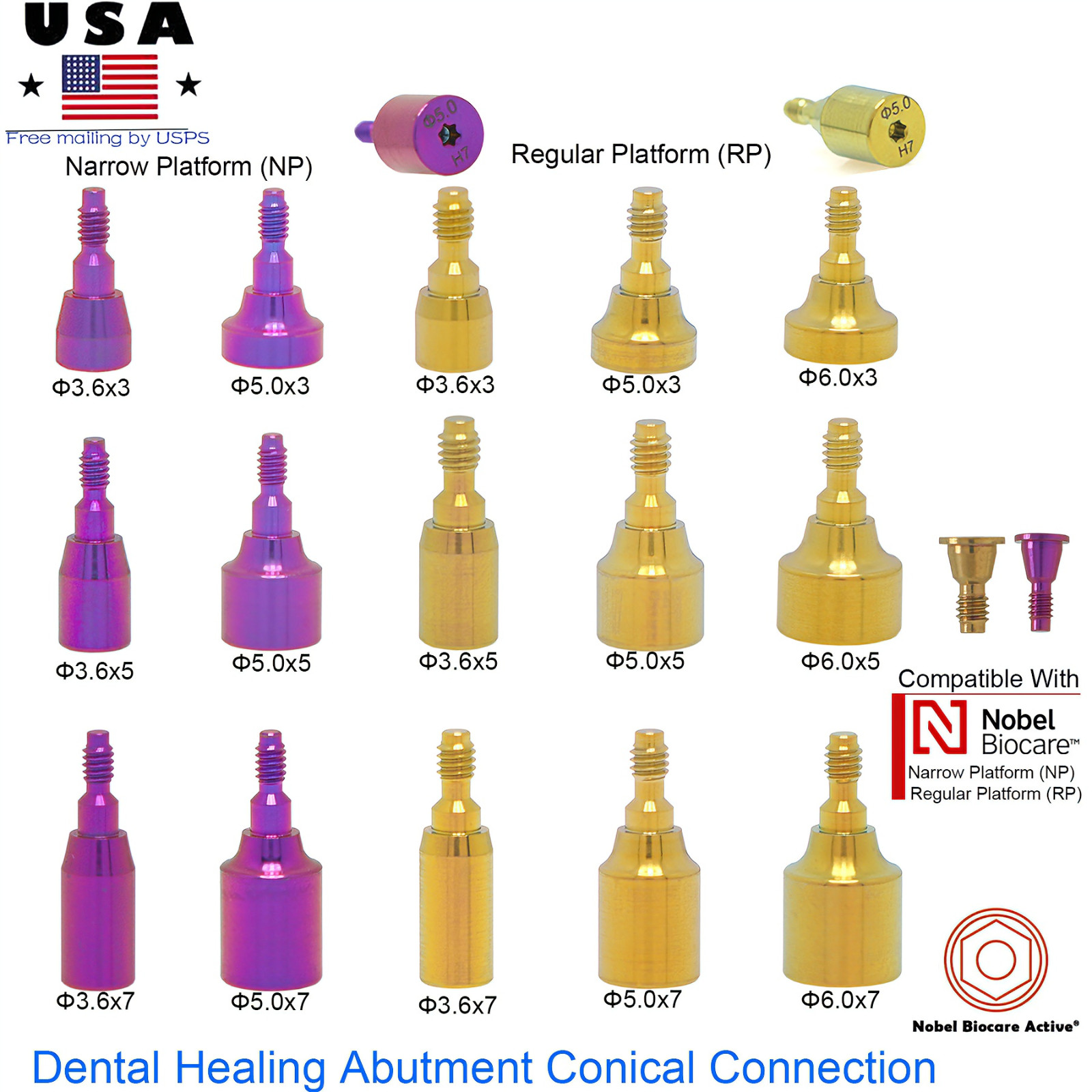 Dental Healing Abutment Fits Nobel Biocare Conical Connection NP RP All Platform