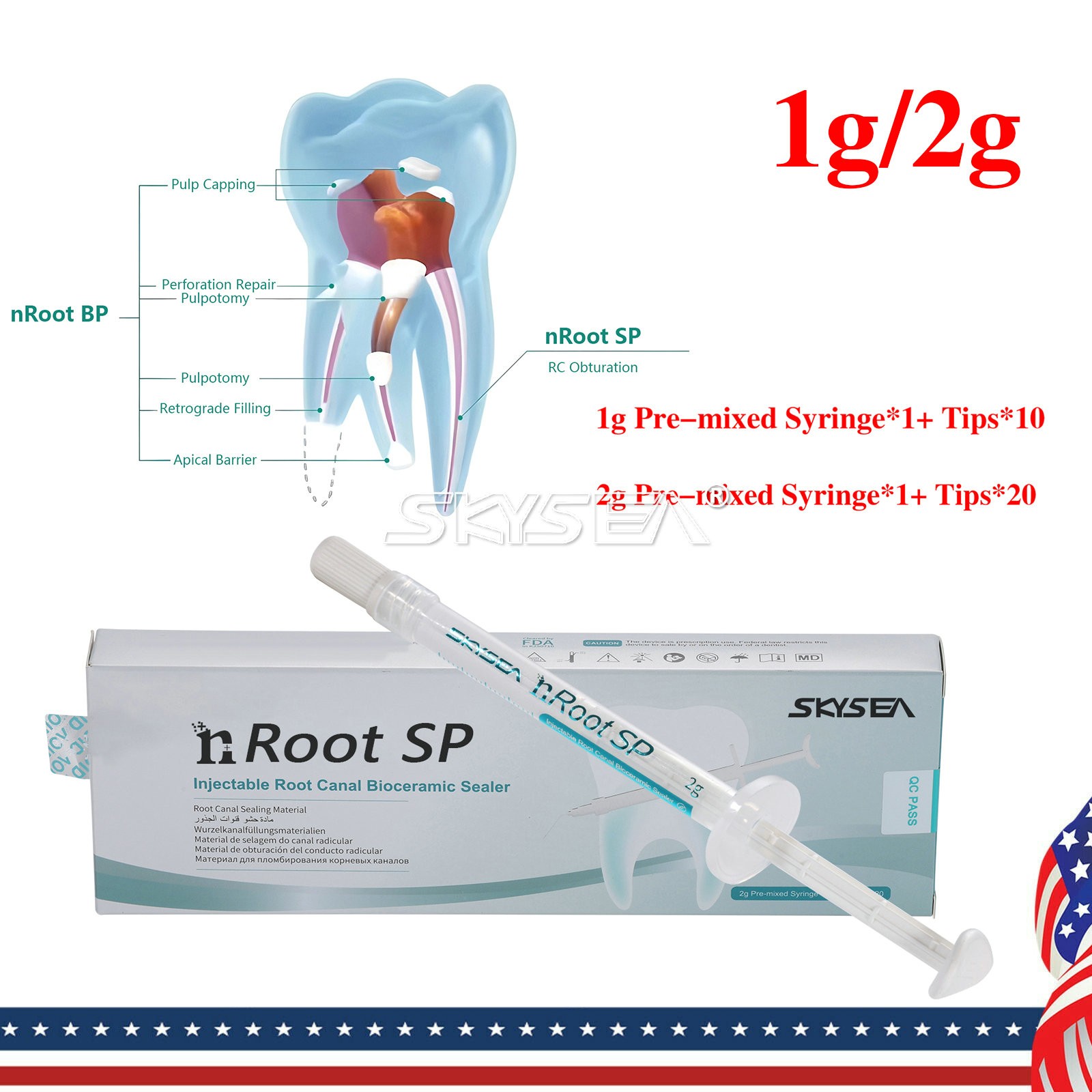 nRoot SP Dental Flow Bioceramic Root Canal Sealer 1/2gm Syringe+10/20 Tips ds