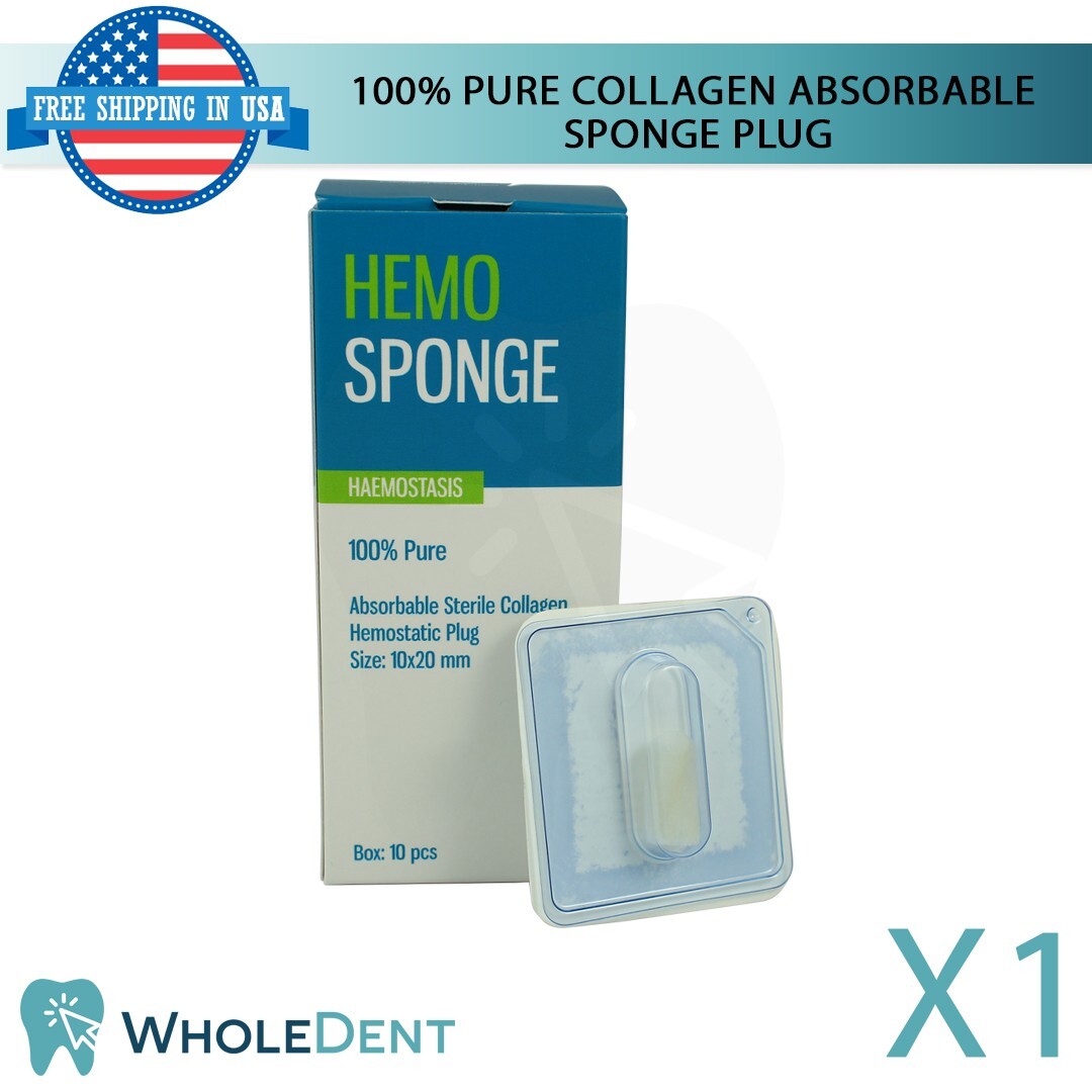 1X Dental Hemosponge 100% Pure Collagen Sponge Plug Sterile 10pcs Hemostatic Ø10