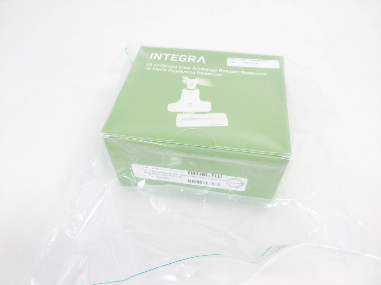 BOX INTEGRA 4353 SLEEVES OF 50 RESERVOIR 25 mL DIVIDED POLYSTYRENE