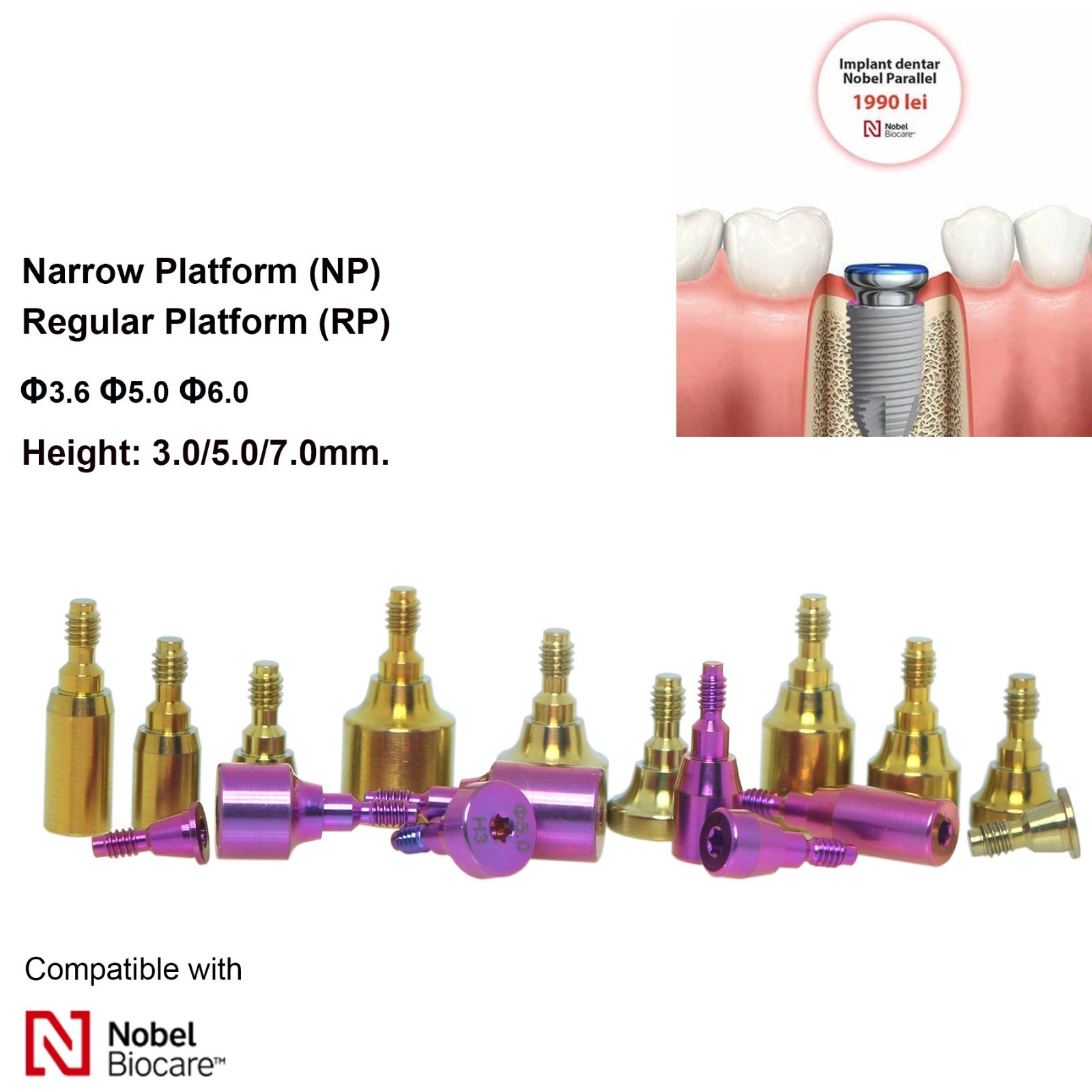 US Dental Healing Cap Closure Cap NOB RP NP Conical NobelActive Implant Abutment