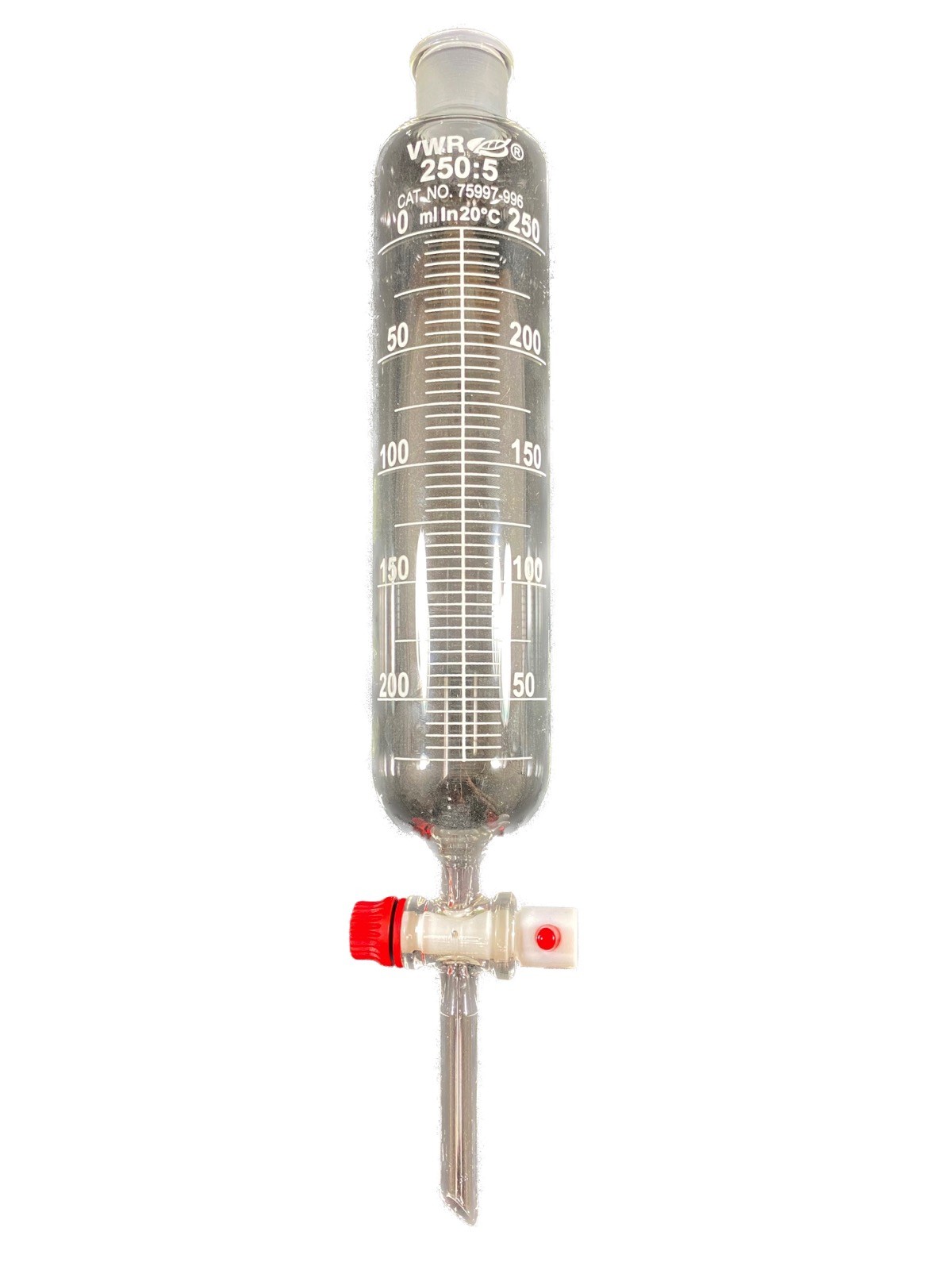 VWR Glass 250mL Class A TC PTFE Stopcock Graduated Addition Dropping Funnel