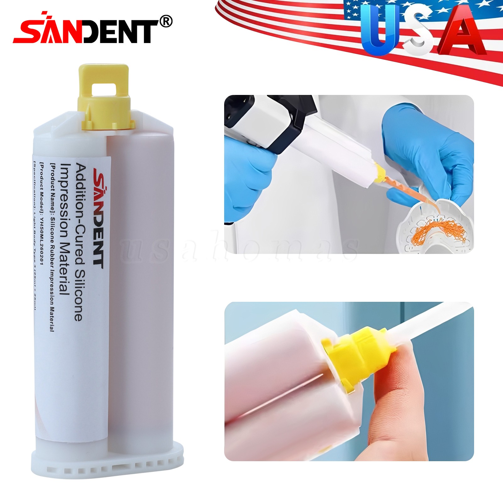Dental Light Body Silicone Impression Material Putty Base 50ML Cartridge Tips DT
