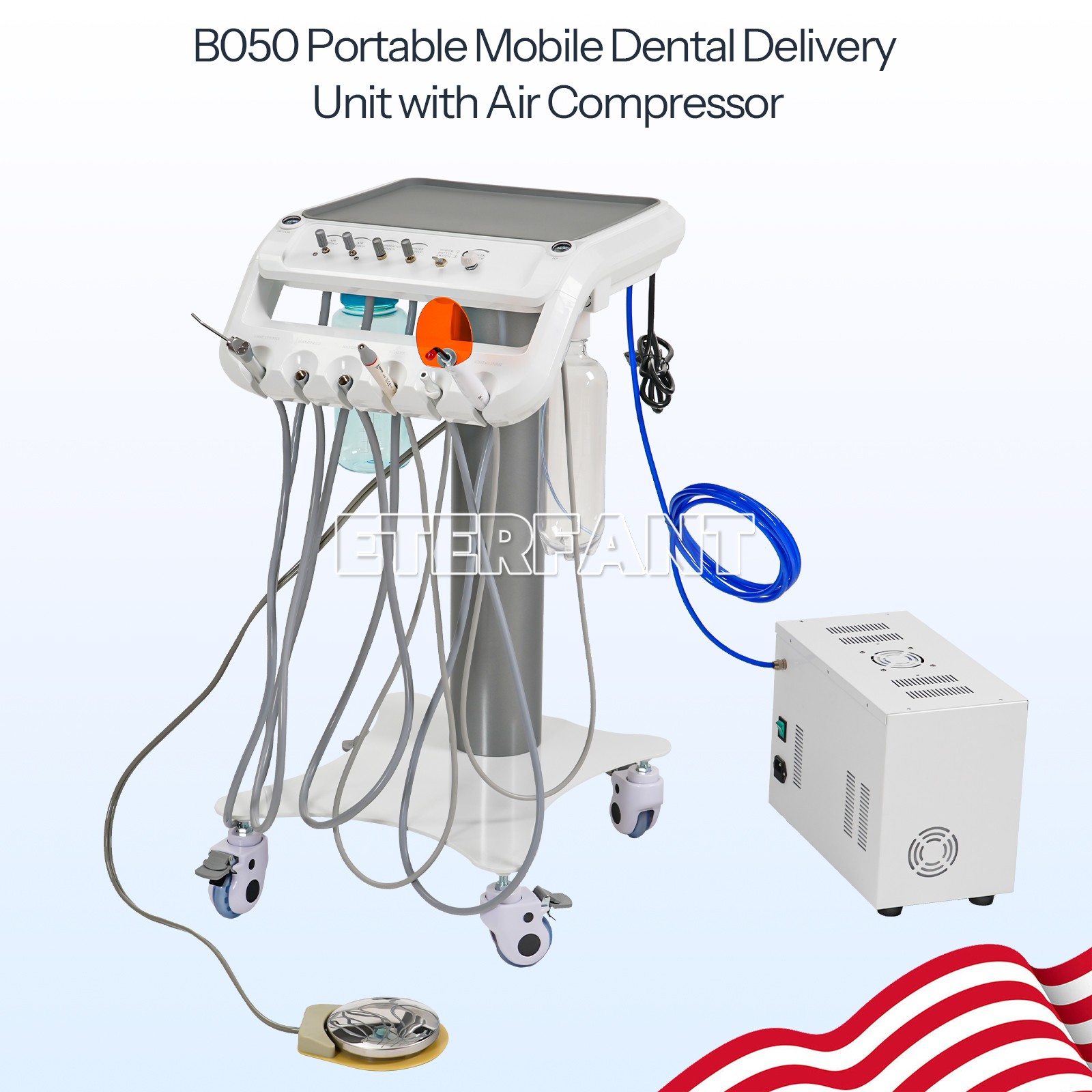 Dental Portable Mobile Delivery Unit System 4Holes w/Air Compressor with Suction