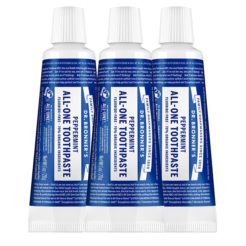 Dr. Bronner’s – All-One Toothpaste (Peppermint, 1 Ounce, 3-Pack) – 70% Organic