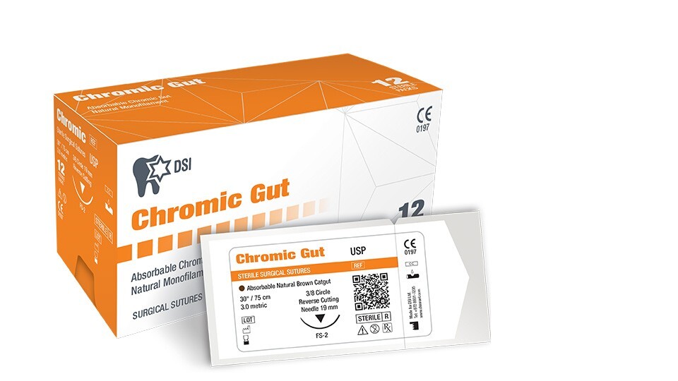 DSI Chromic Gut Sutures 75cm Coated Abs0rbabl Brown-orange 12pcs USP 5-0