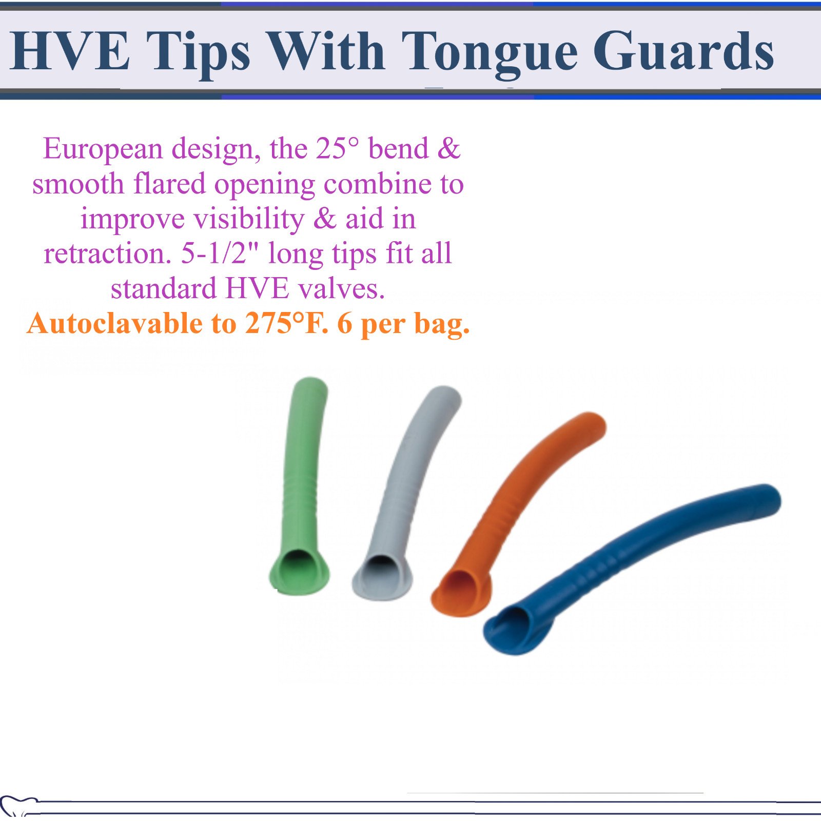 Dental HVE Tips With Tongue Guards Child or Adult, 6/Pk – Assorted Colors