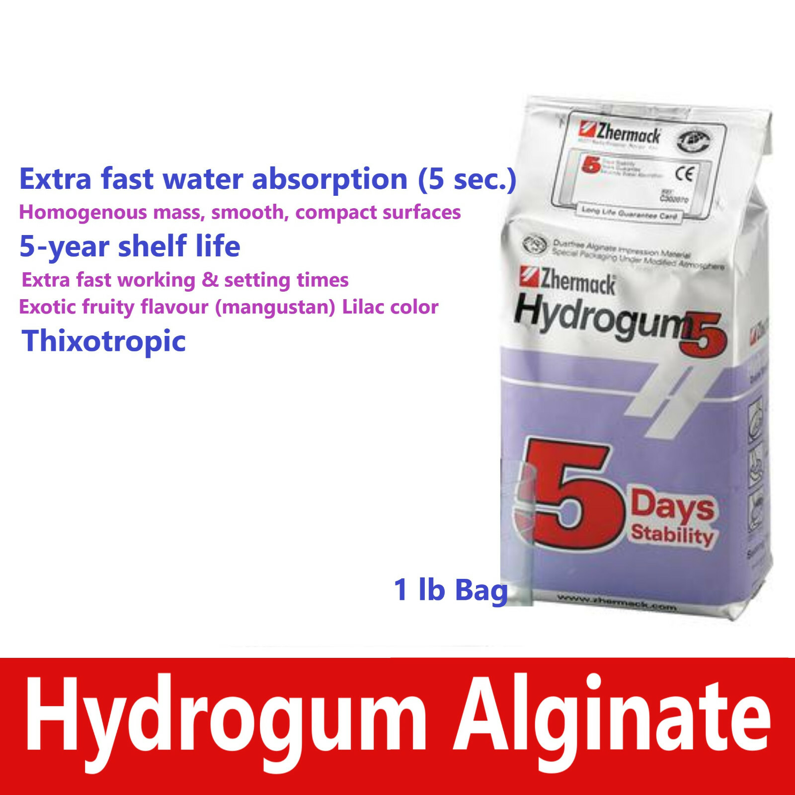 Zhermack Hydrogum 5 Dental Impression Alginate 1 Lb. 500g Extra Fast Set