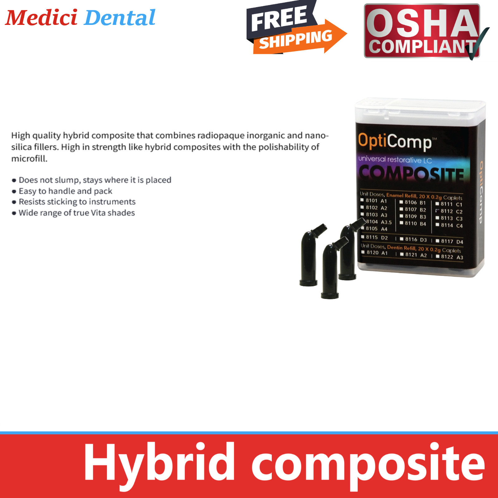 Dental OptiComp A1 COMPULES 20 X 0.20 GM HYBRID UNIDOSE COMPOSITE, Exp: 12/2026