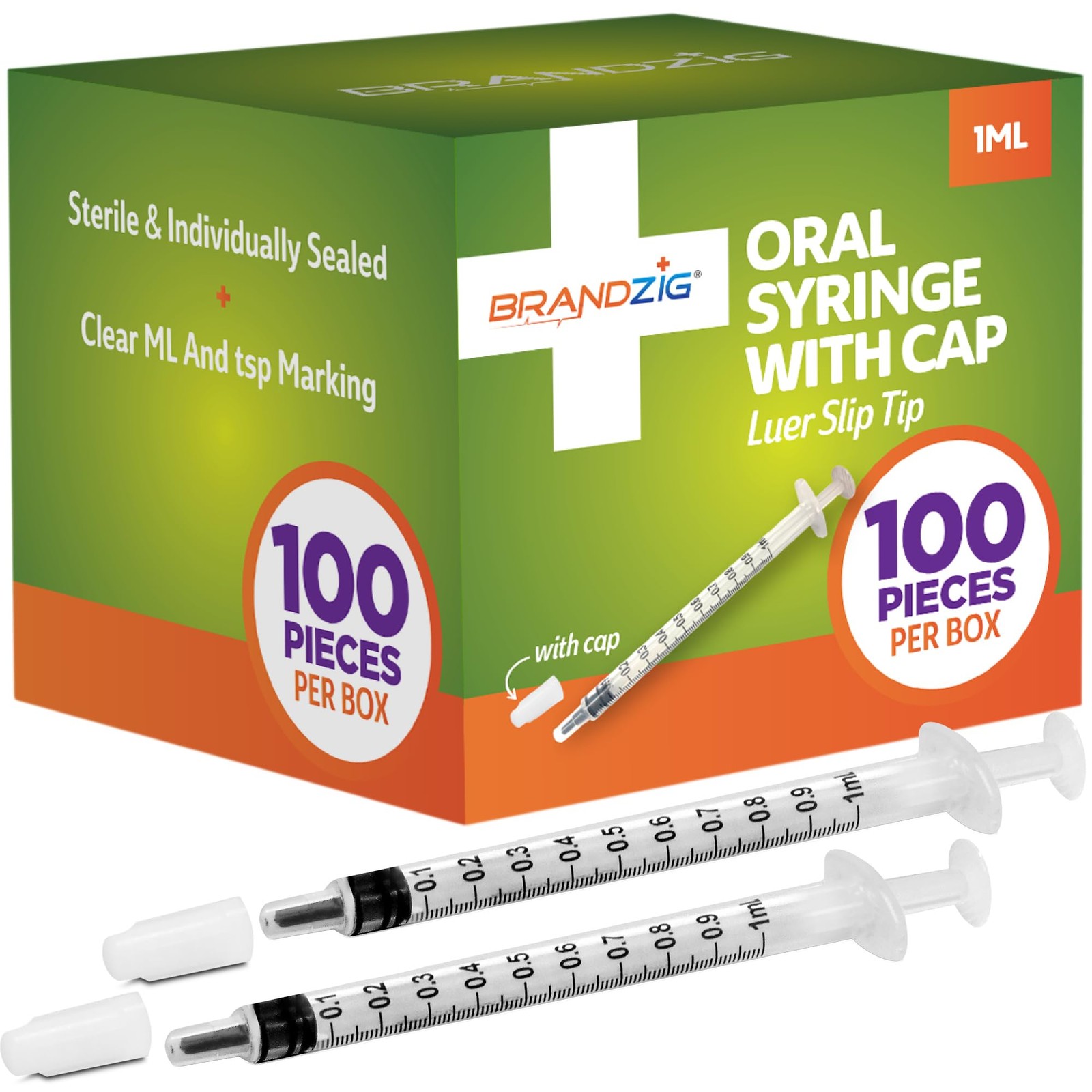 1ml Syringe with Cap (100 Pack) | Oral Dispenser 100 Count (Pack of 1)