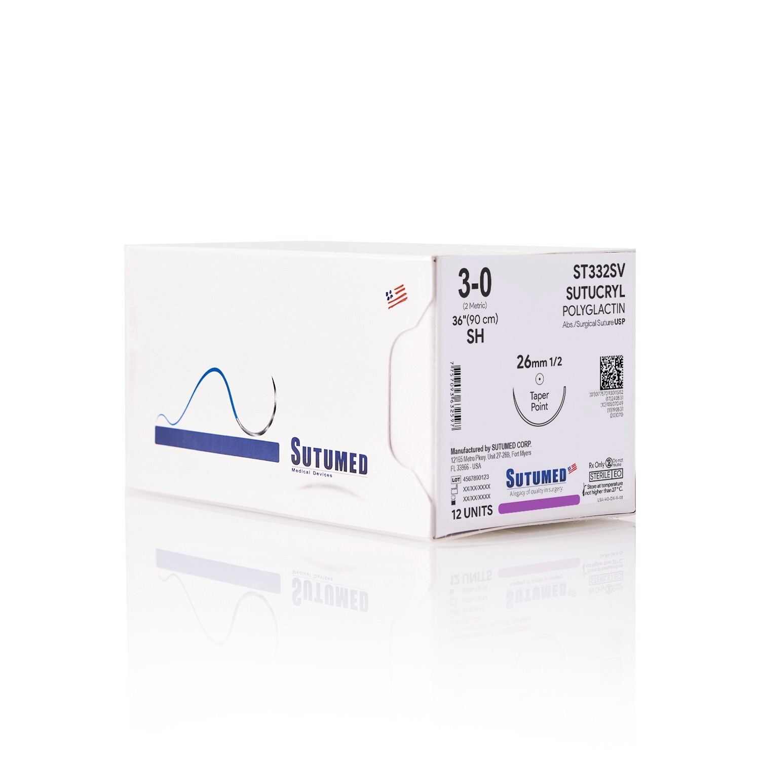 Sutumed Sutu-Cryl Polyglactin Suture USP 3-0, 1/2 26mm taper point