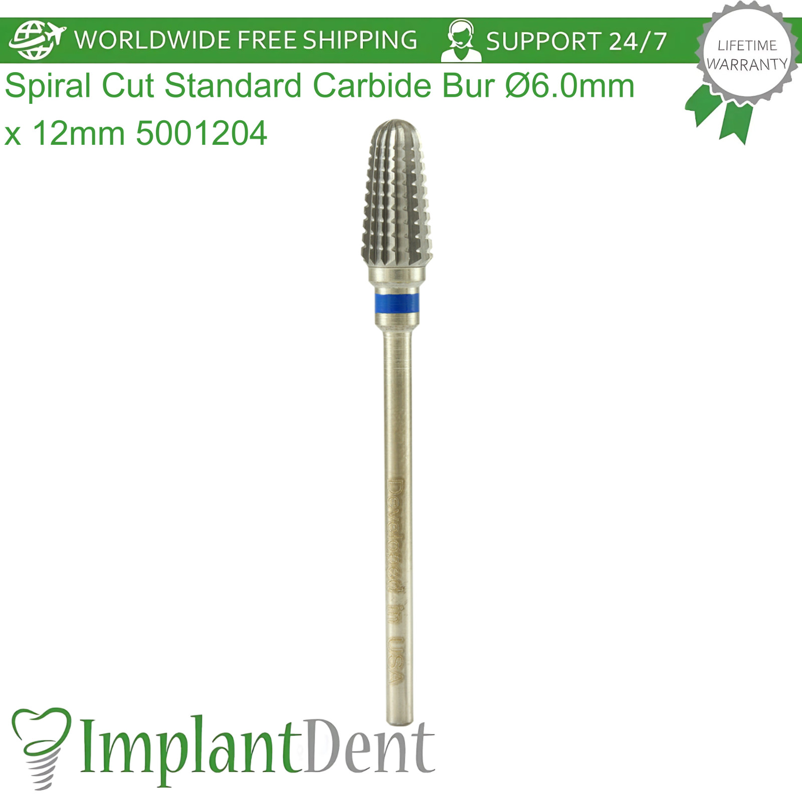 Dental Spiral Cut Standard Grit Carbide Ø6.0mm x 12mm Bur 5001204 Dentistry Tool