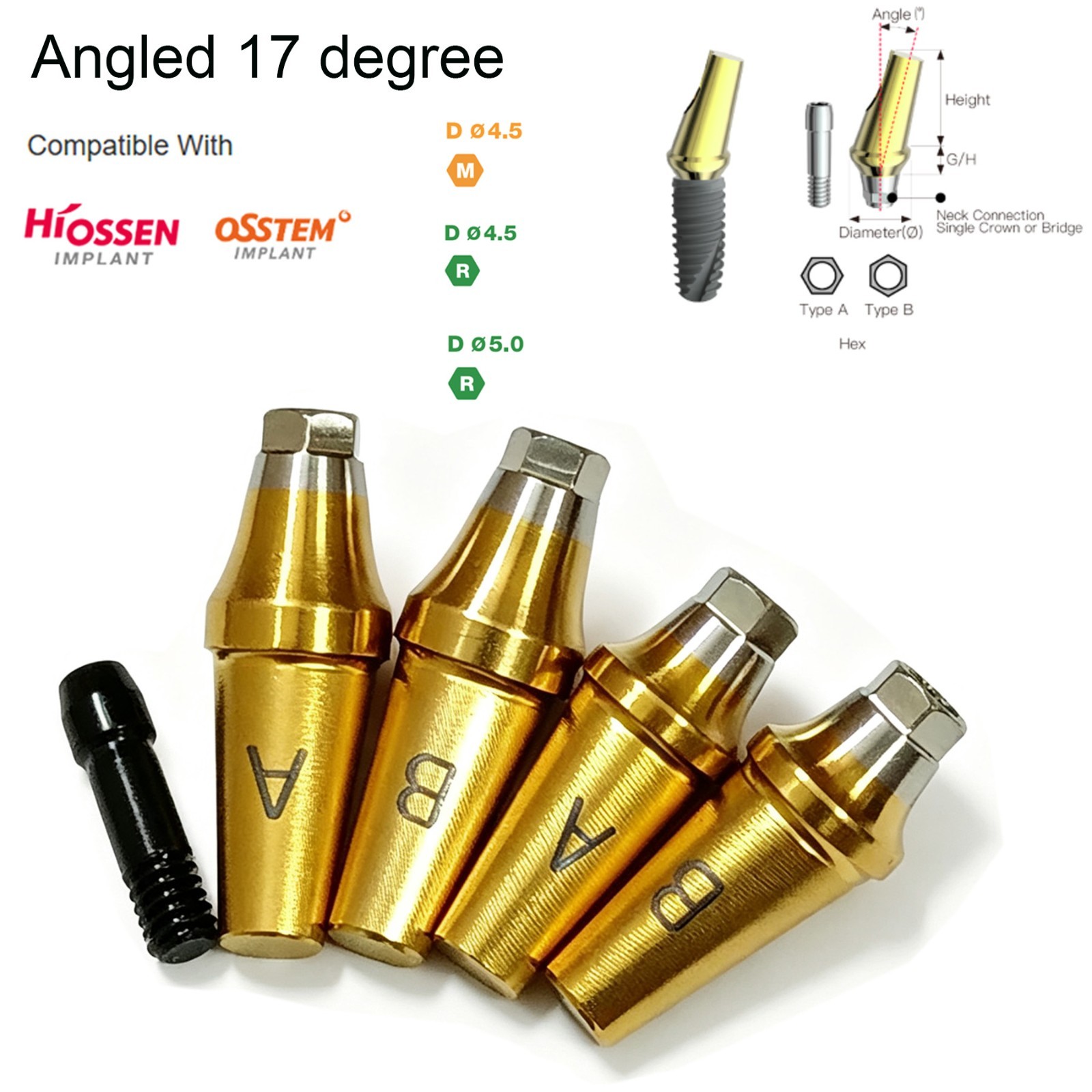 US Hiossen ET OSS TS 17° Angled Anatomic Cemented Abutment Titanium Mini Regular