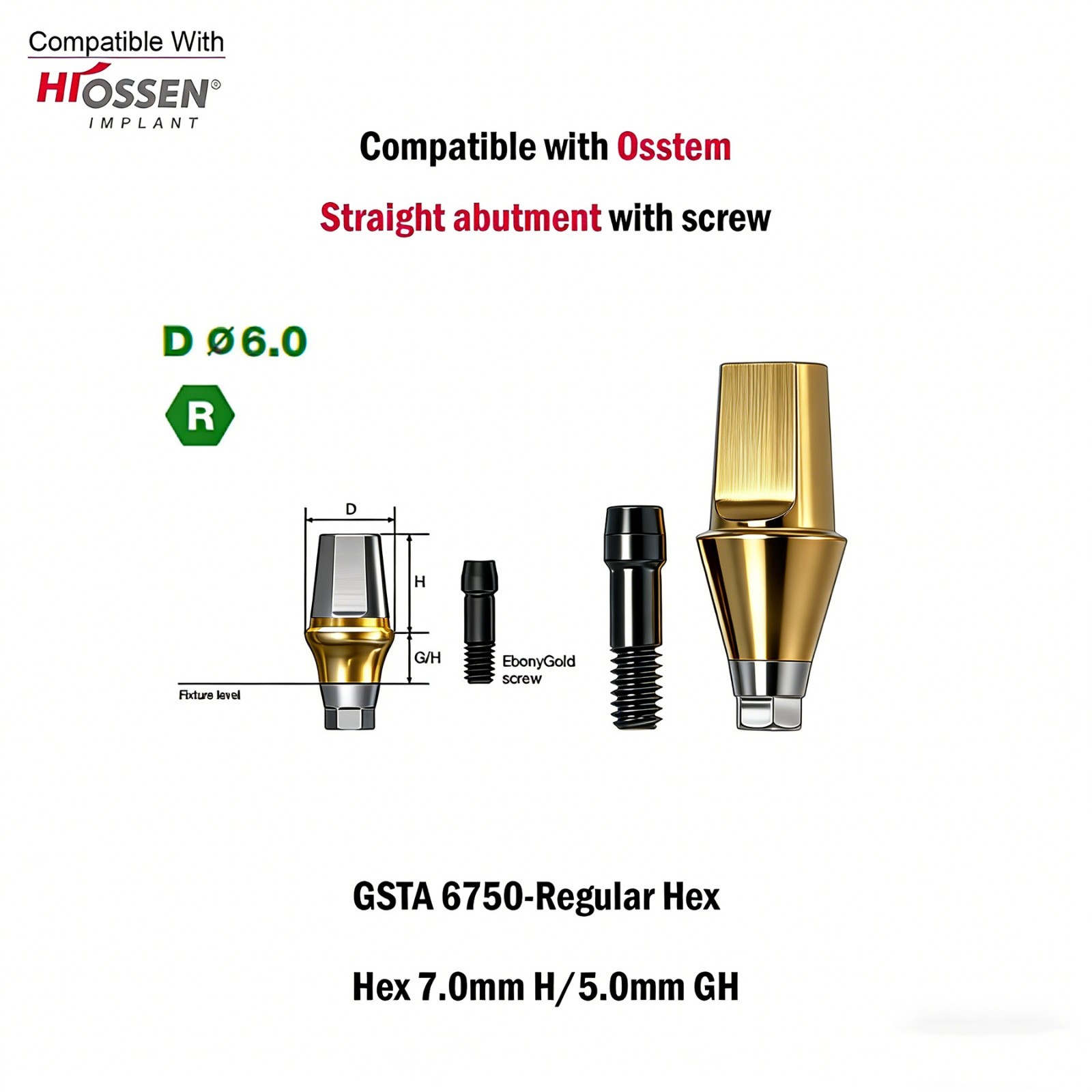 US 2Pcs Dental Hex Straight Transfer Abutment Mini Regular For Osstem Hiossen TS