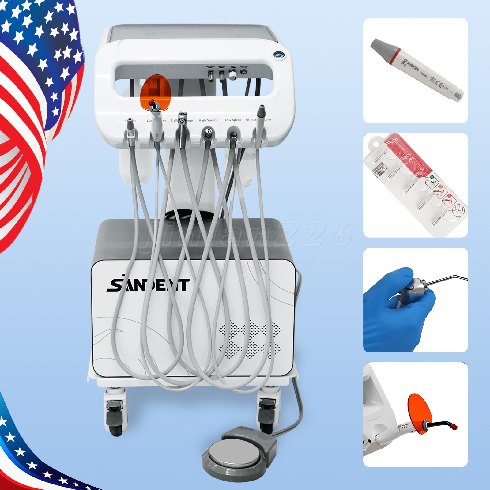 Portable Dental Delivery Unit 550W Air Compressor Suction System 4 Hole