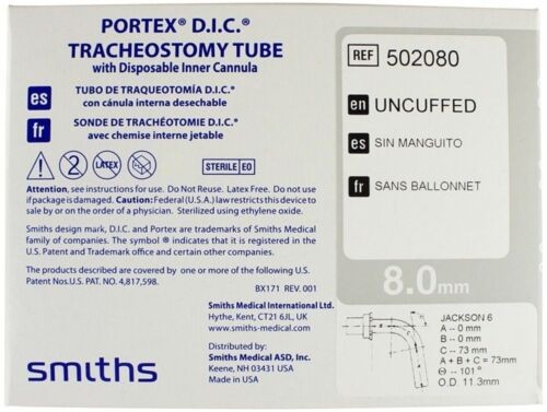 *1-Box* Smiths Protex D.I.C. Tube Uncuffed 8.0 mm Cannula 502080