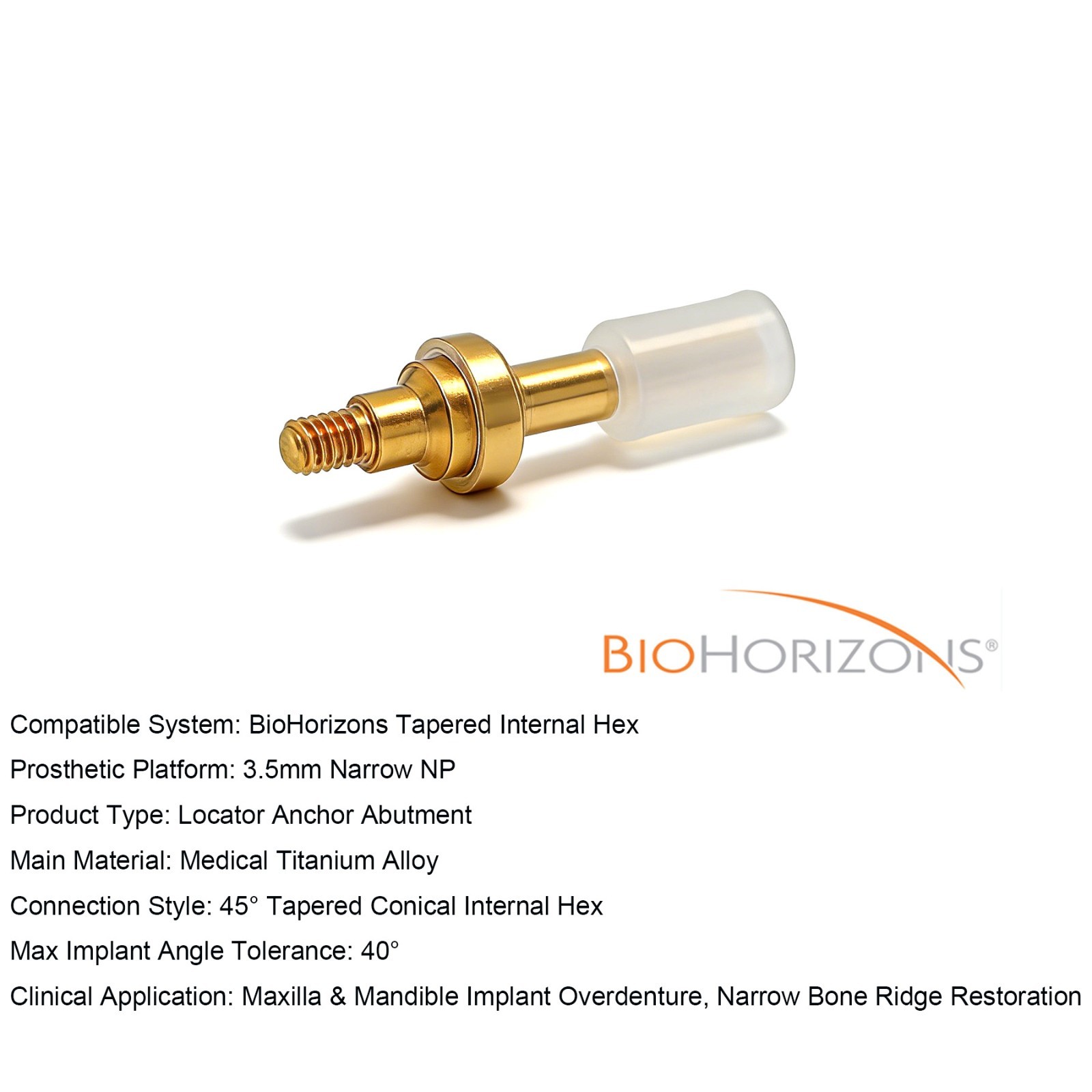 US Overdenture Abutment Removable Anchor Internal Hex BIOHORIZONS 3.5mm Tapered