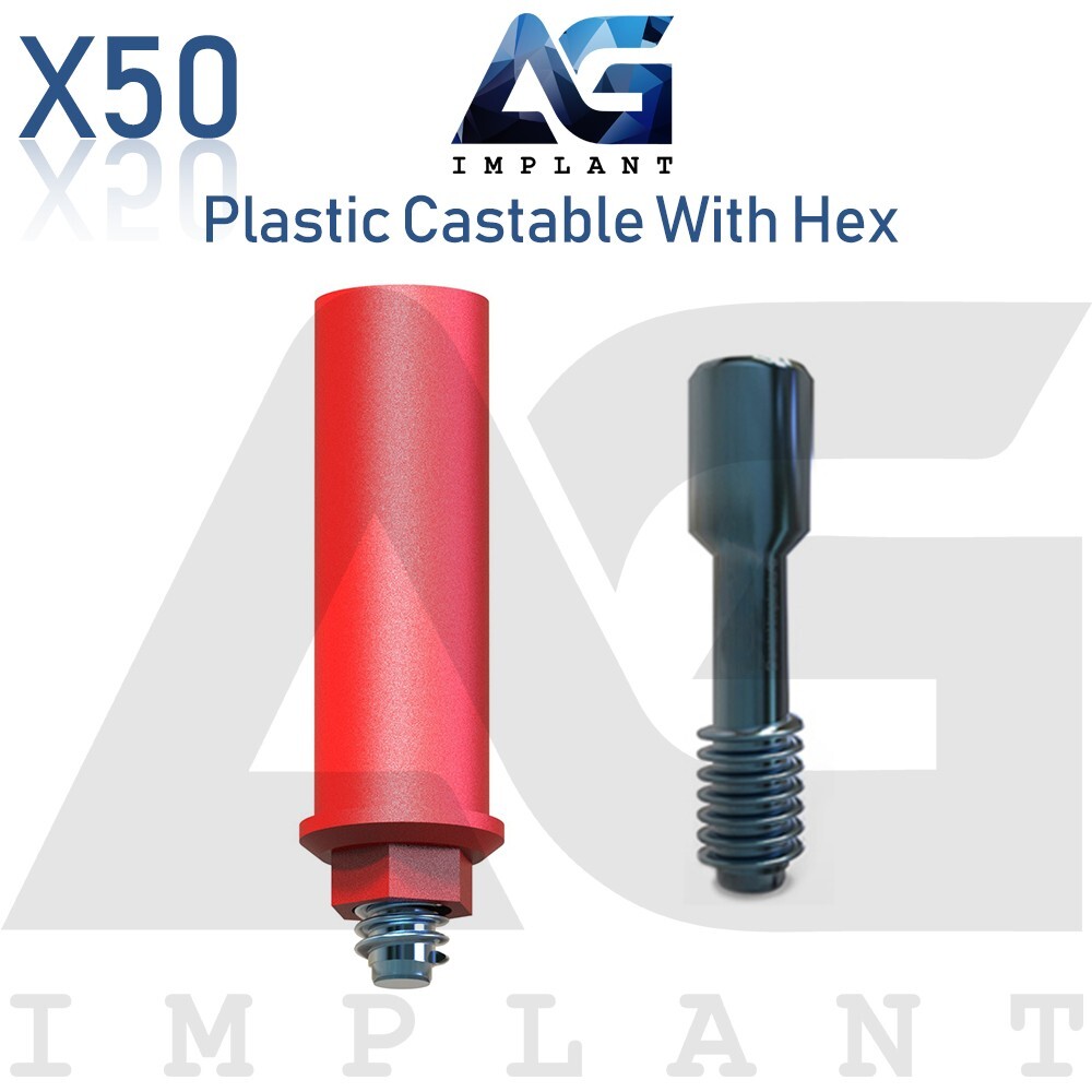 50 Plastic Castable Prosthetic With Hex Hexagon 2.42mm Dental Technicians