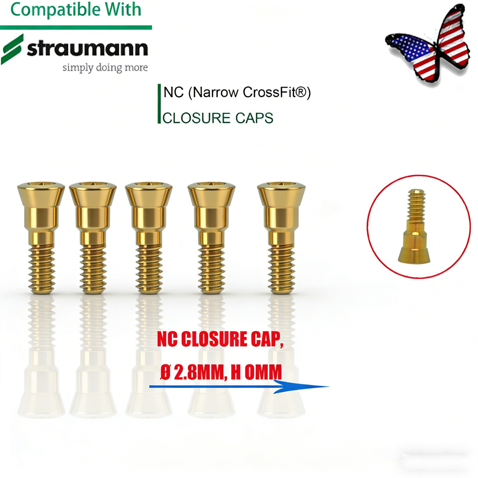 5Pcs ITI Titanium Healing Abutment & Closure Cap Screw Straumann BL / BLT NC/RC