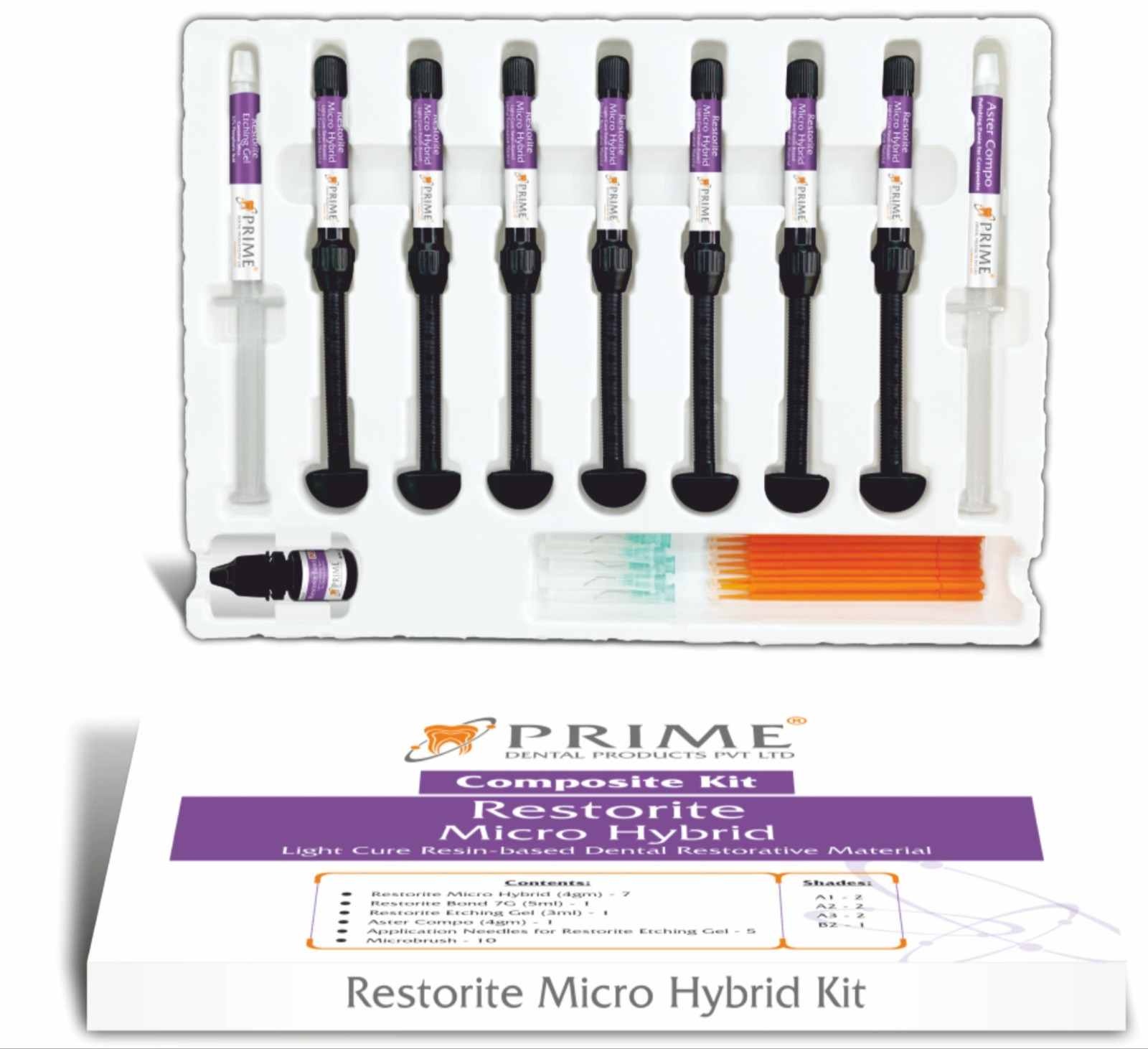 Prime Dental Micro Hybrid Light Cure resin Composite Materials Kit (Free Ship)