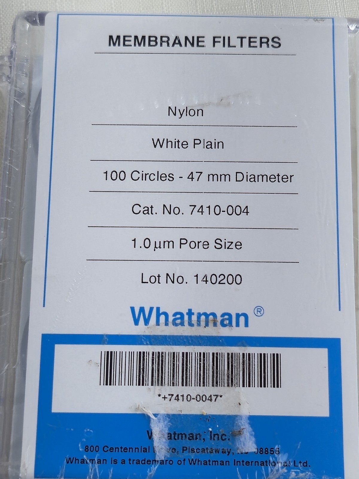 WHATMAN 7410-004 NYLON MEMBRANE CIRCLE, 1.0 um PORE SIZE, 47MM 100 Circles