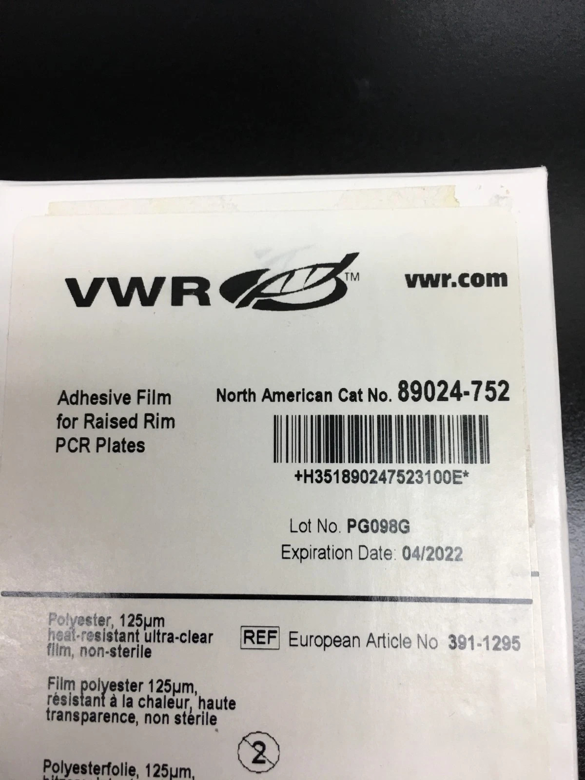 VWR Cat No 89024-752 Adhesive Film For Raised Rim PCR Plates