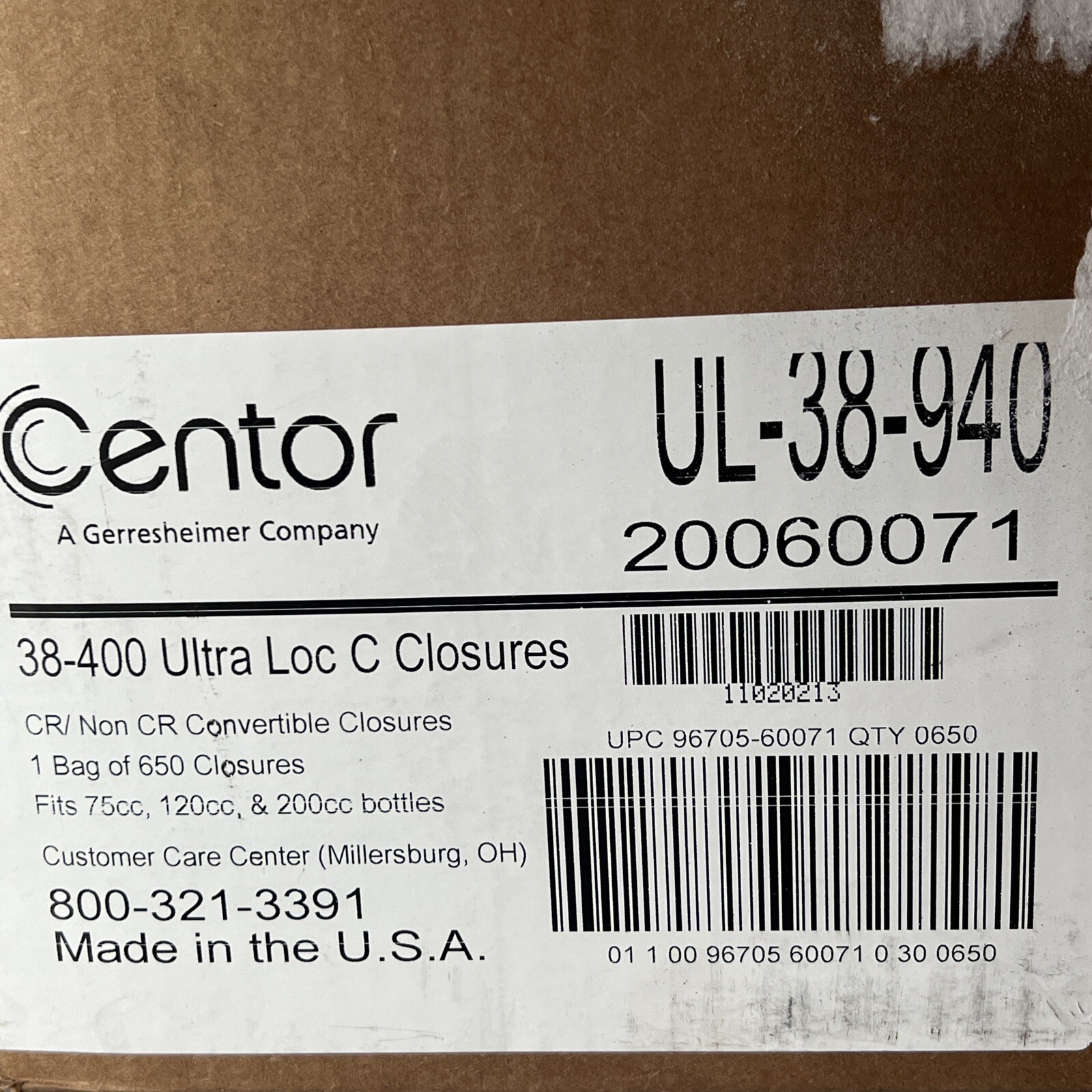 1 bag of 650 closures. 38-400 ultra loc c closures
