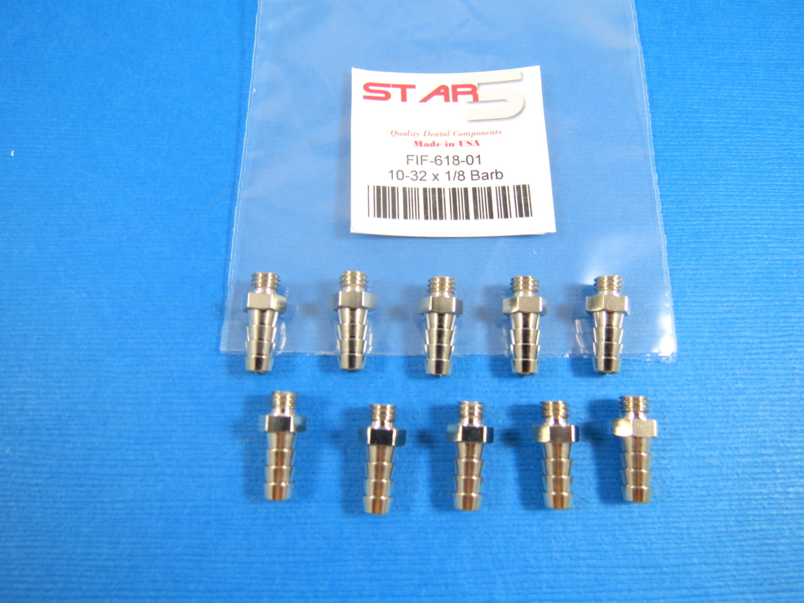 Dental Fitting Connector 10-32 x 1/8 Barb Plated 10/Pcs STAR5 Made in USA