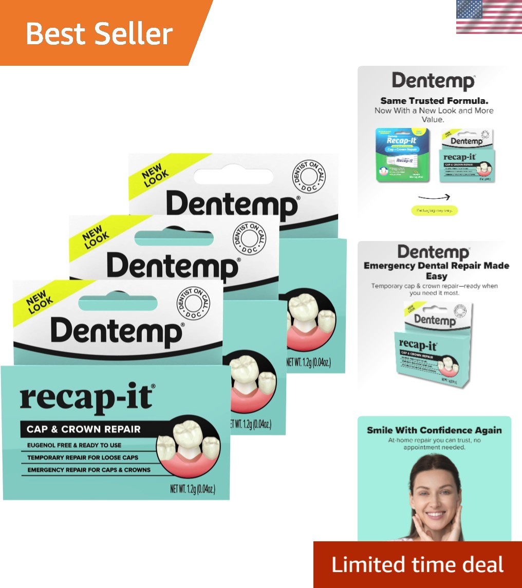 Professional Quality Fast Acting Dental Cement for Loose Crowns – 3 Pack