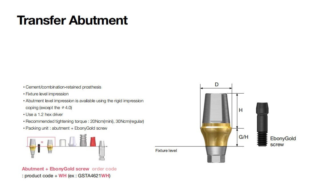 US Dental Mini/Regular Straight Transfer Hex Abutment – Fit Hiossen ET/Osstem TS