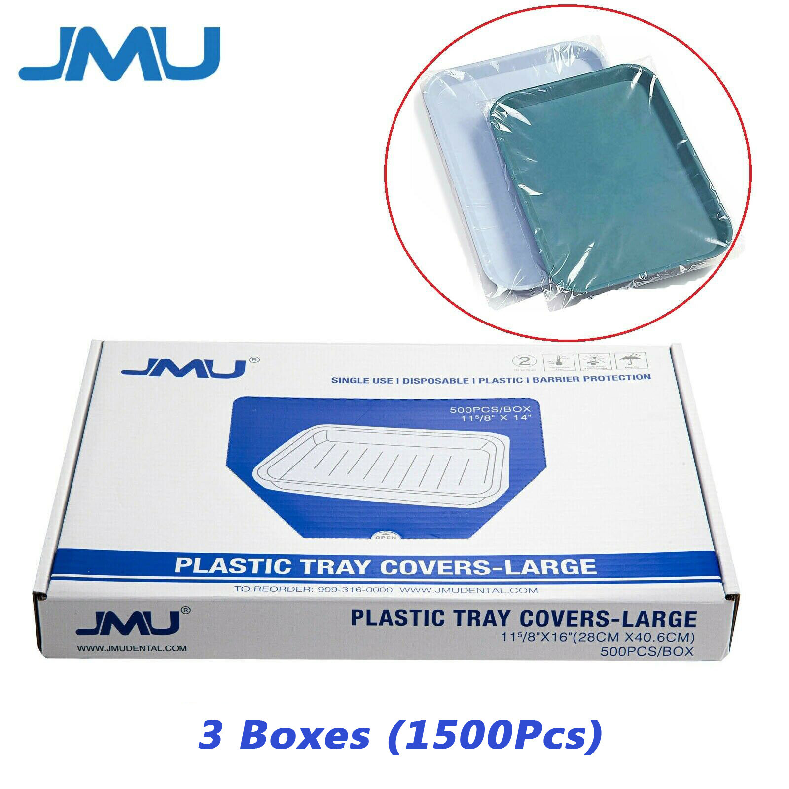 1500 (3Boxes) JMU Dental Large E-Tray Covers Sleeves Clear Plastic 11-5/8″x16″