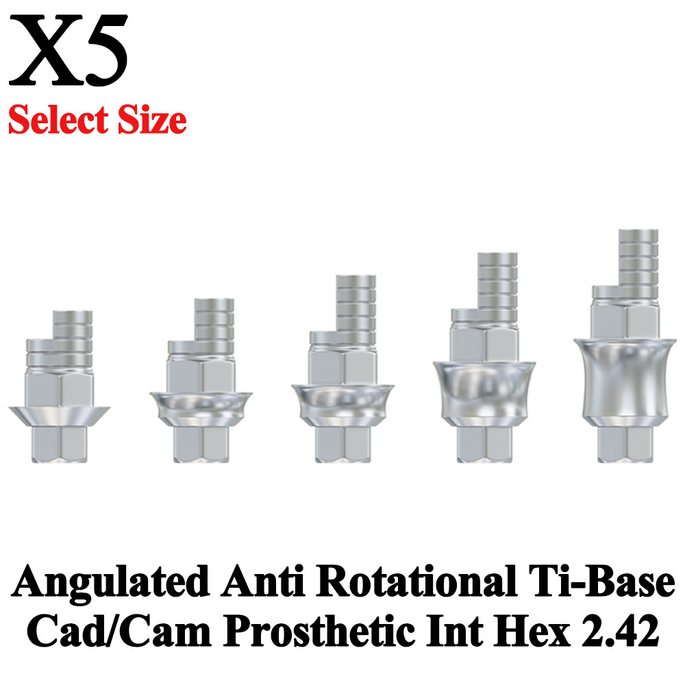 5x Angulated Anti Rotational Ti-Base Cad/Cam Prosthetic Int Hex 2.42 Library