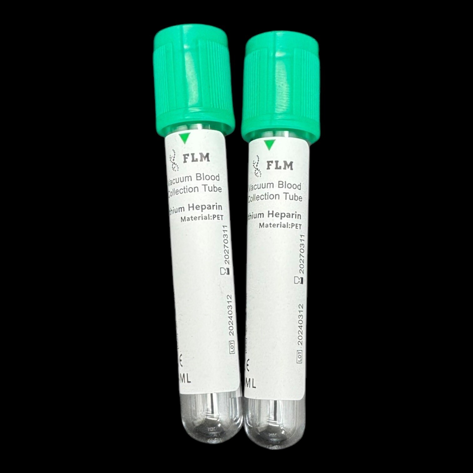 4ml Green Vacuum Blood Collection Tubes, Heparin Lithium Tube, 100/pack