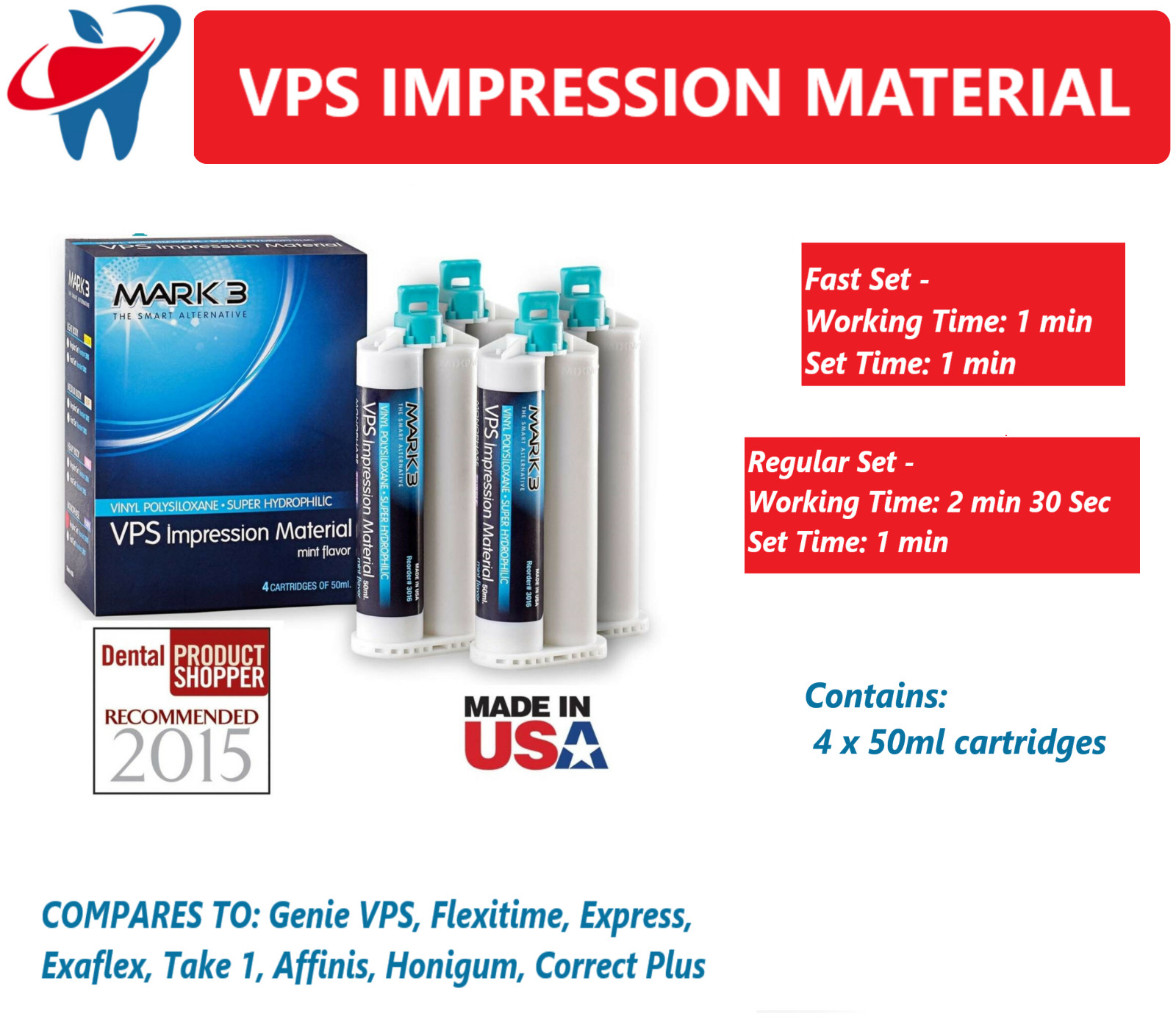 MARK3 Monophase Regular Set VPS Impression Material Heavy Body Fast Set 1-20/Box