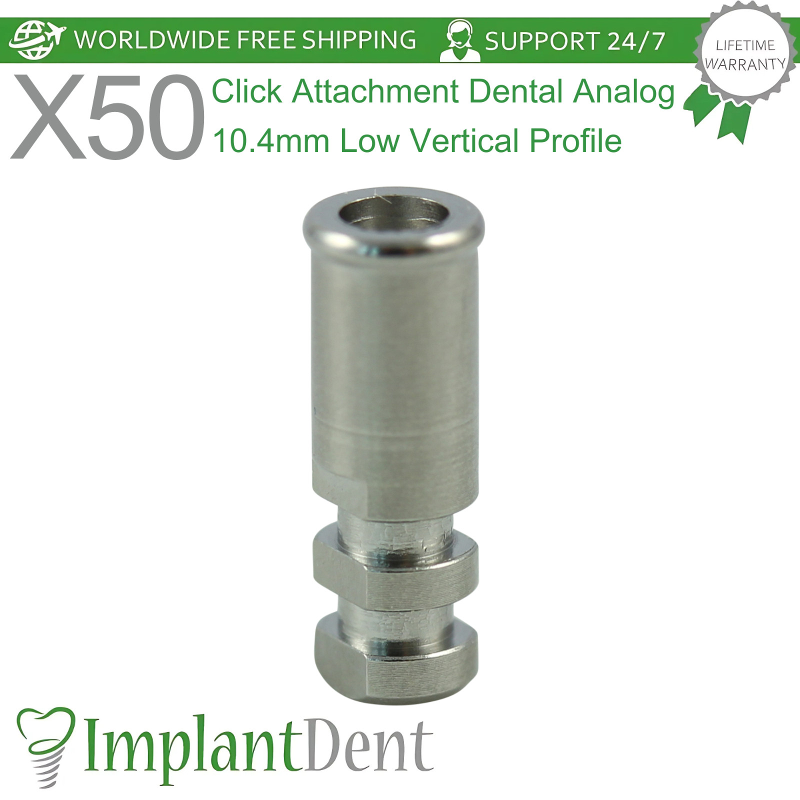 50x Click Attachment Dental Analog 10.4mm Low Vertical Profile Stainless Steel
