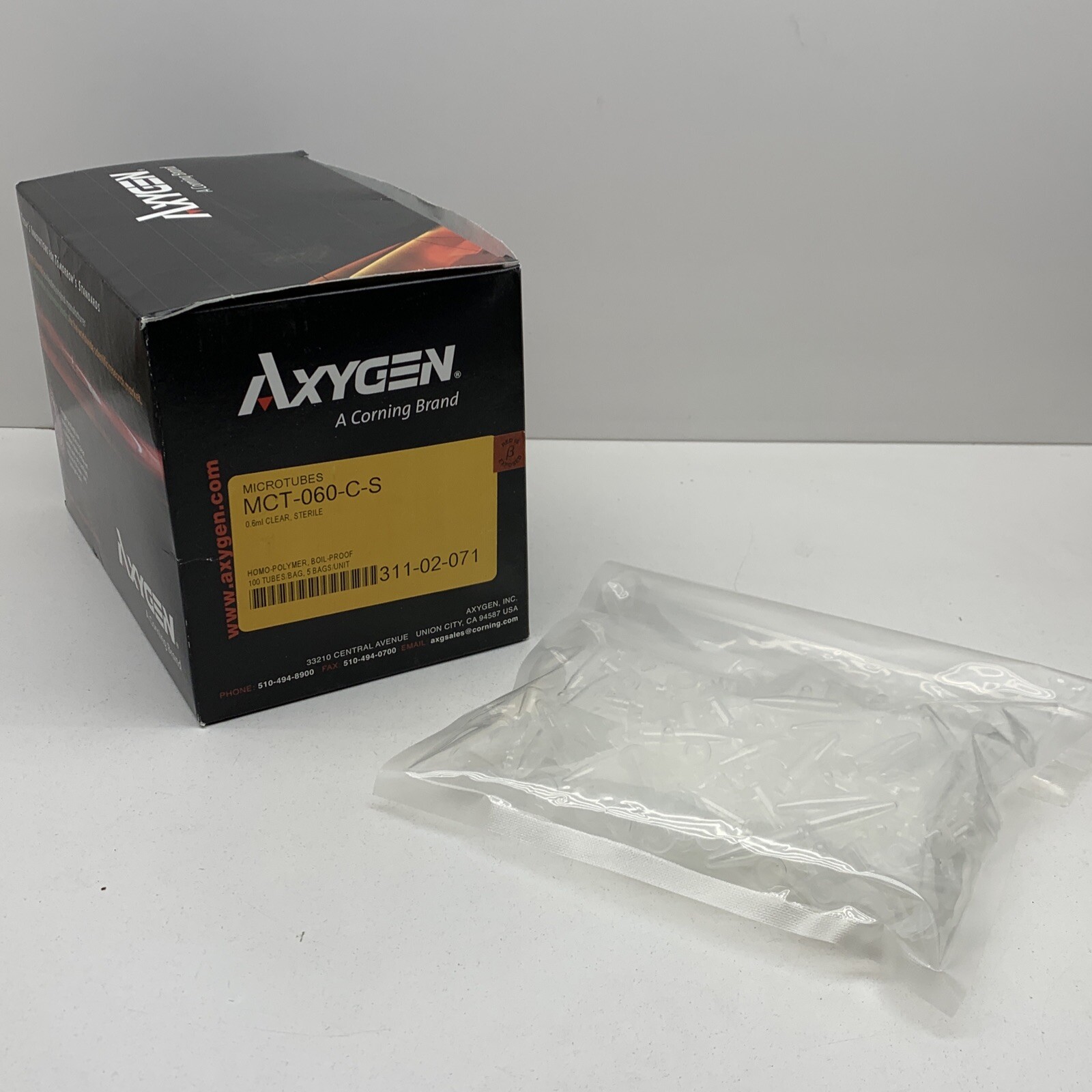 (500) Axygen MCT-060-C-S MaxyClear Snaplock Microcentrifuge Tube 0.6mL