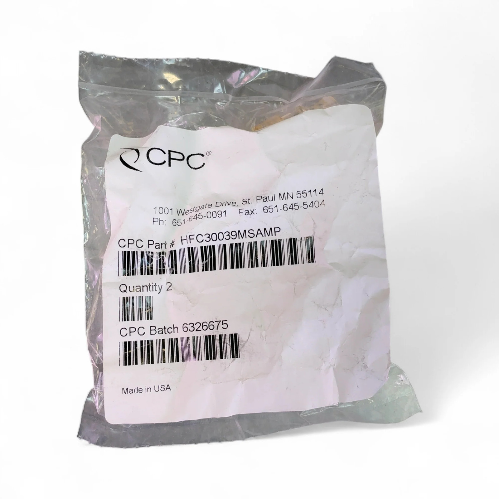 CPC Biotech HFC39 Series Amber-Tinted Polysulfone Sealing Plug HFC30039MSAMP