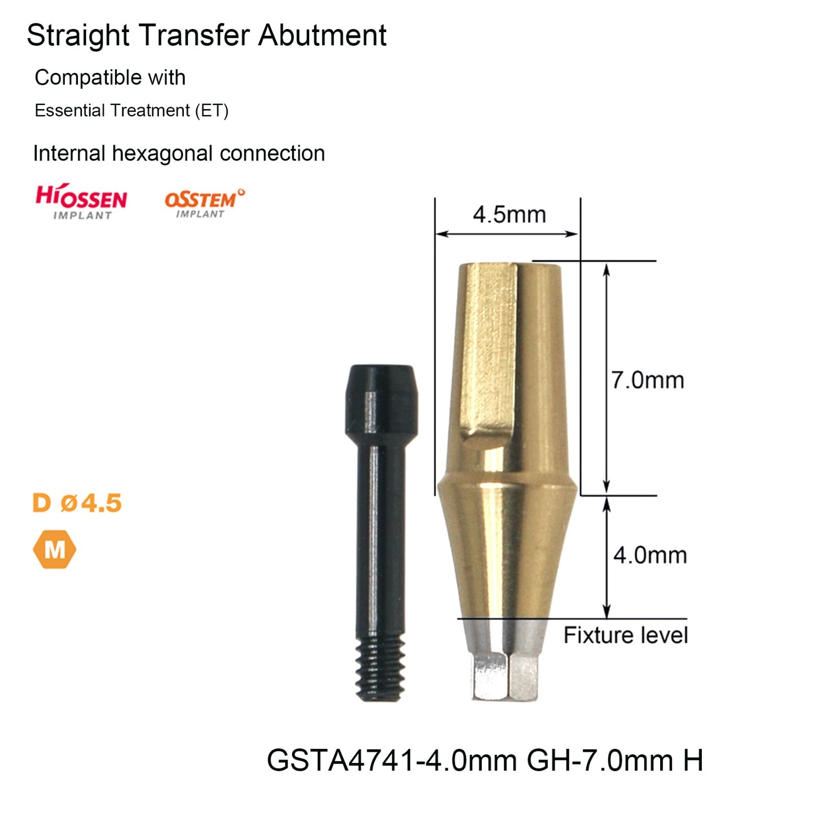 US Dental Straight Transfer Abutment Hiossen Mini replica screw 1-5.0mm conical