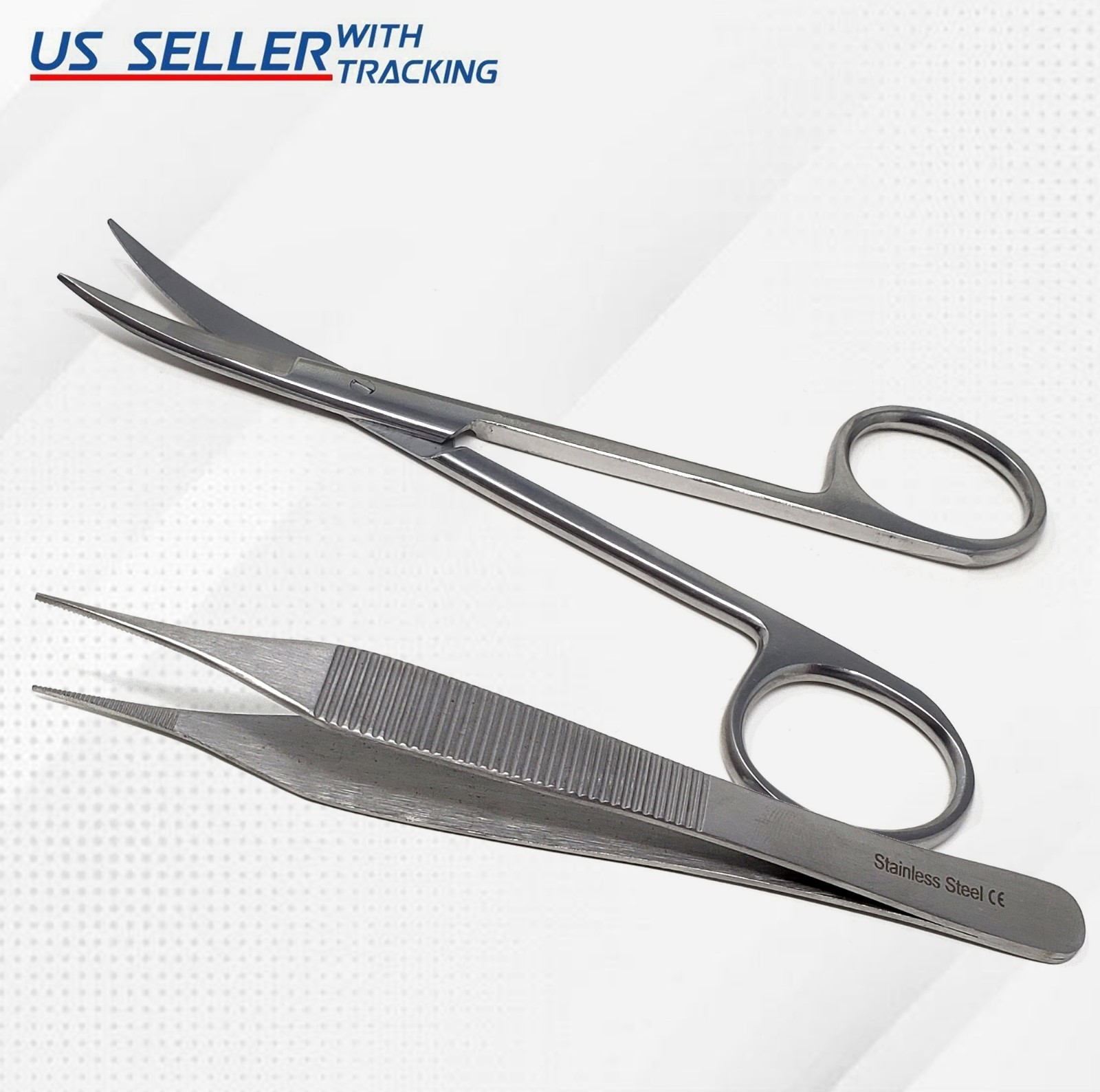 2 Pcs Surgical Basic Suture Removal Kit Adson Dressing Forceps + IRIS Scissors