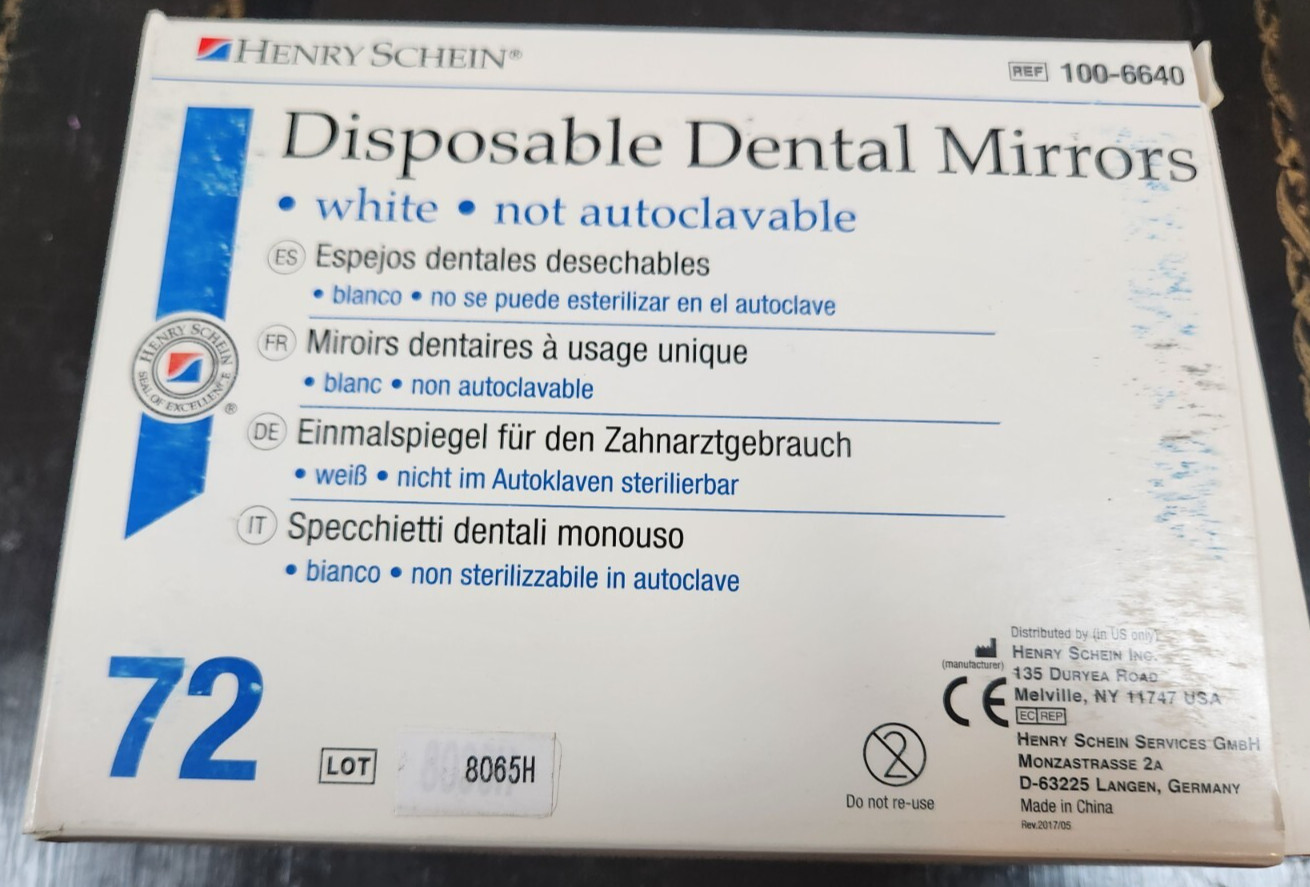 Henry Schein Disposable Dental Mirrors 72 Pcs Per Box Made in Korea 100-6640