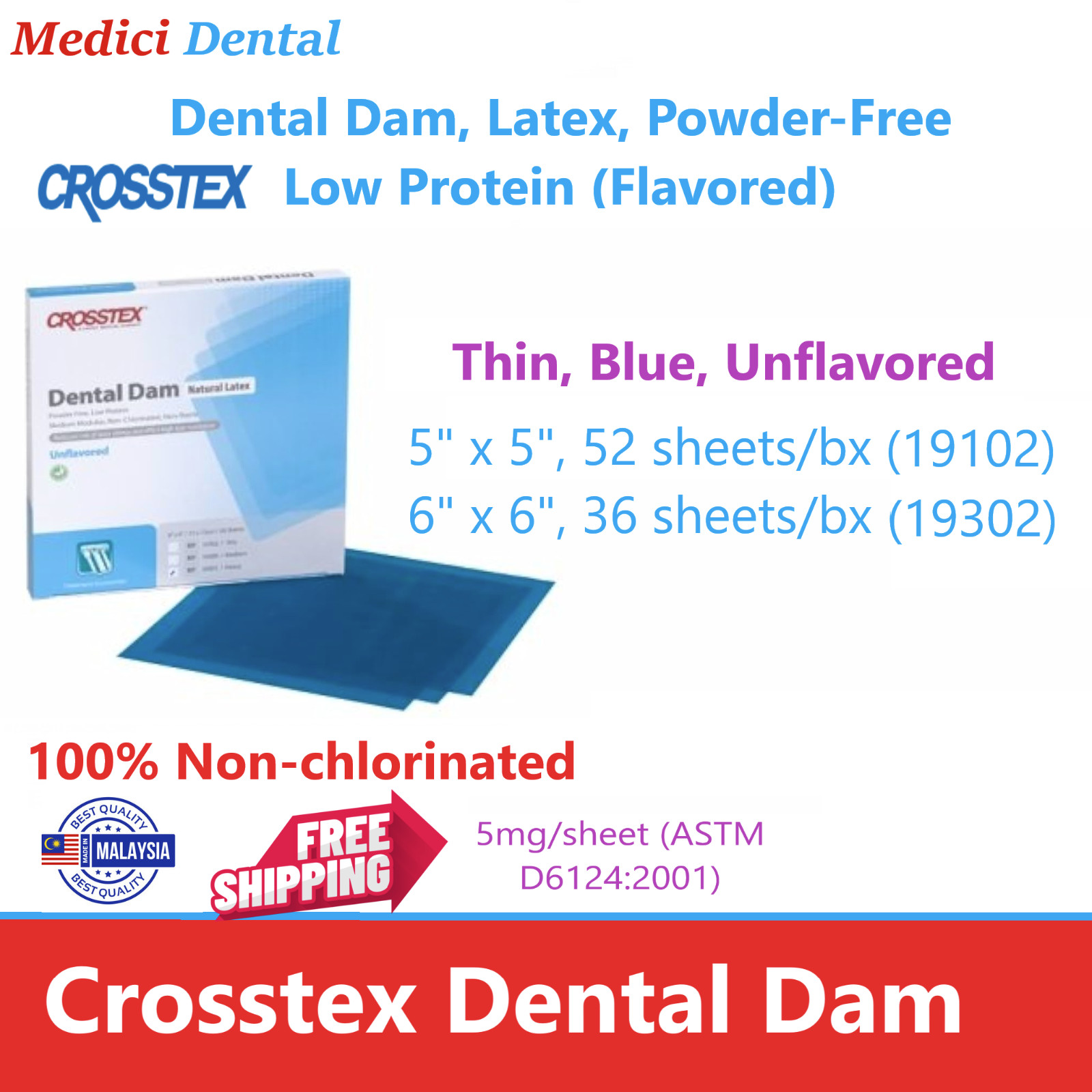Dental Endodontic Rubber Dam Natural Latex Medium, Thin Heavy Gauge 5×5 or 6×6