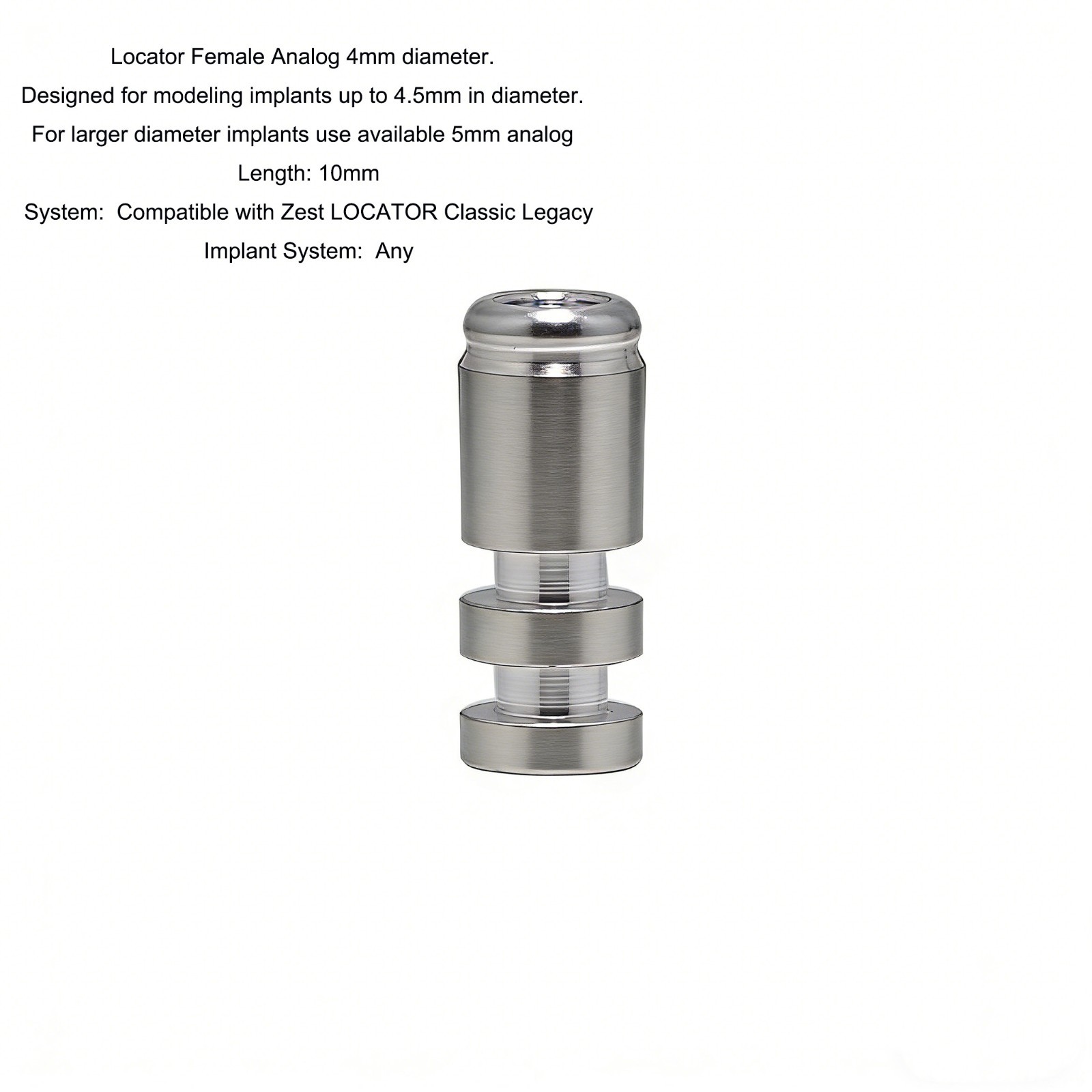 Implant Fit Zest LOCATOR Female Lab Analog 4mm Dental Overdenture Lab Component