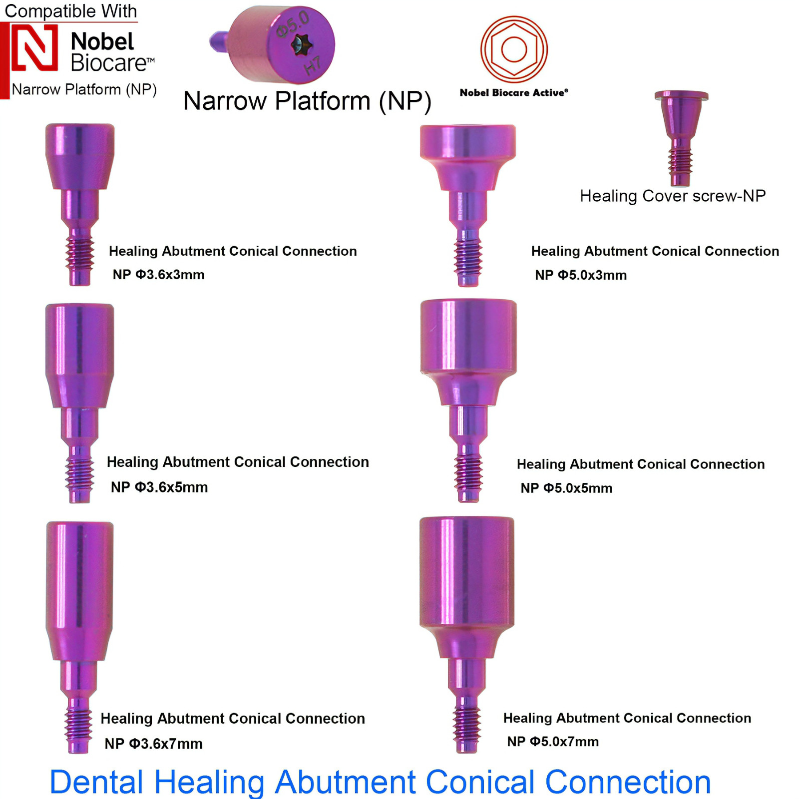 US Ti Healing cap abutment 3.0/5.0/7.0mm Nobel Active Cone NP 3.5 for ∅3.6/5.0mm