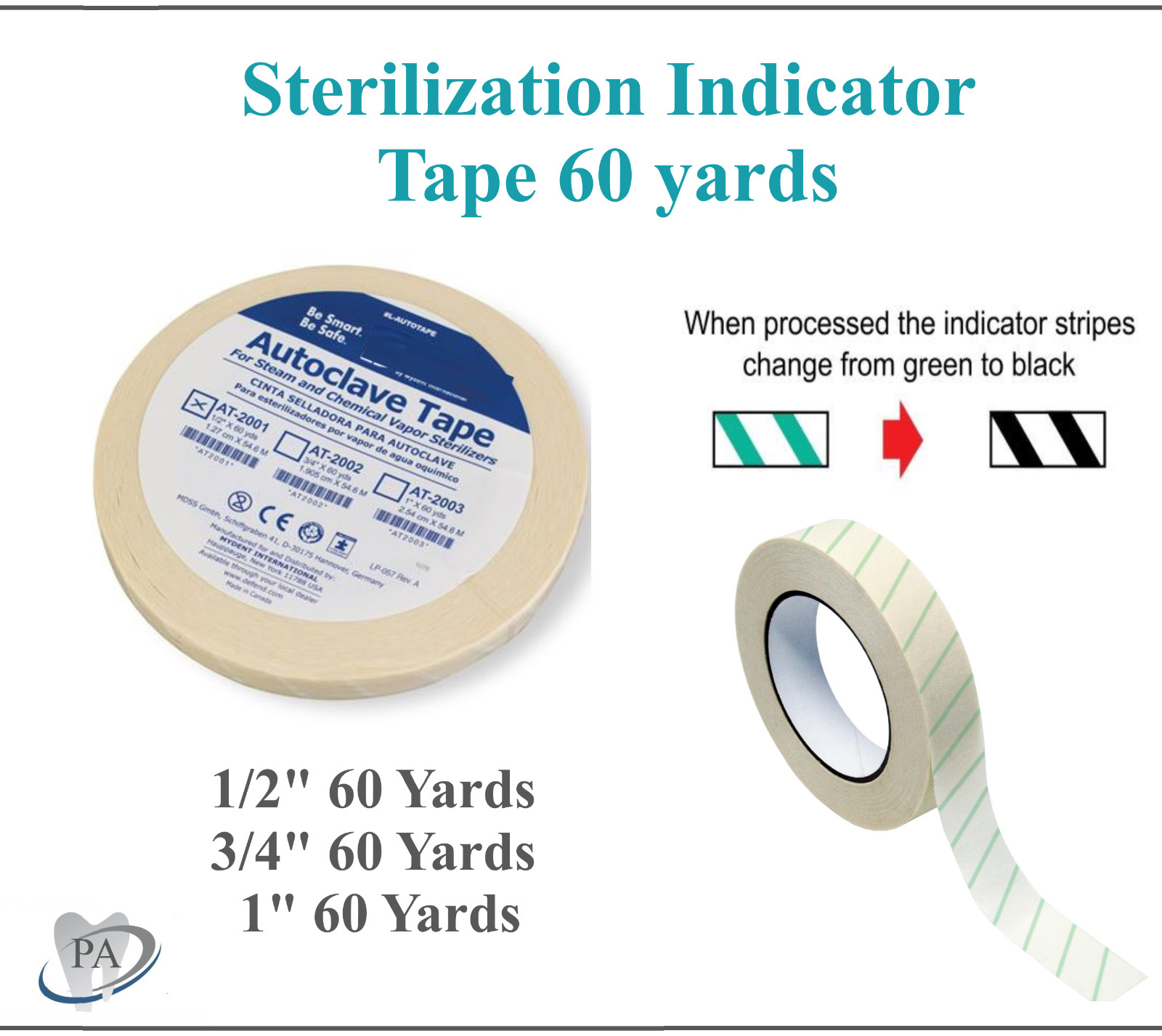 5 x Dental Autoclave Indicator Tape, 3 Sizes, Lead-free, 60 yd. Roll Tattoo USS
