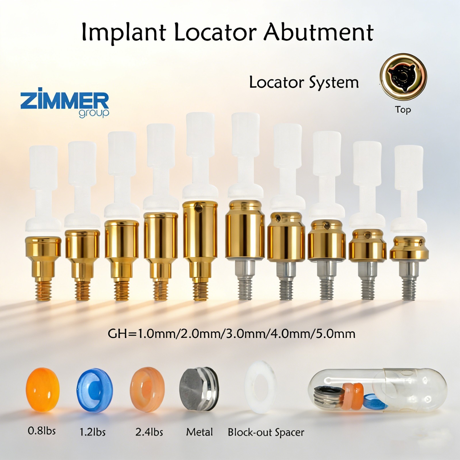 Dental 3.5/4.5mm Locator Attachment For Zimmer Screw-Vent system Abutment